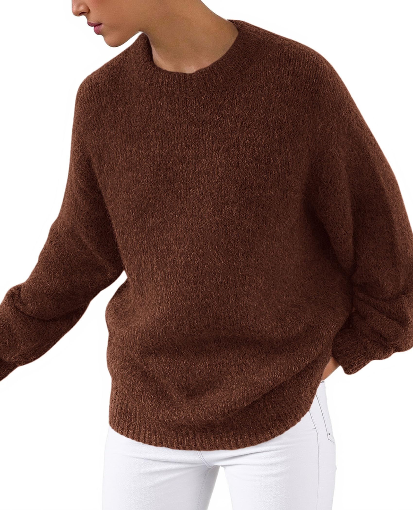 Womens Long Sleeve Oversized Pullover Sweater,Dark Brown,S
