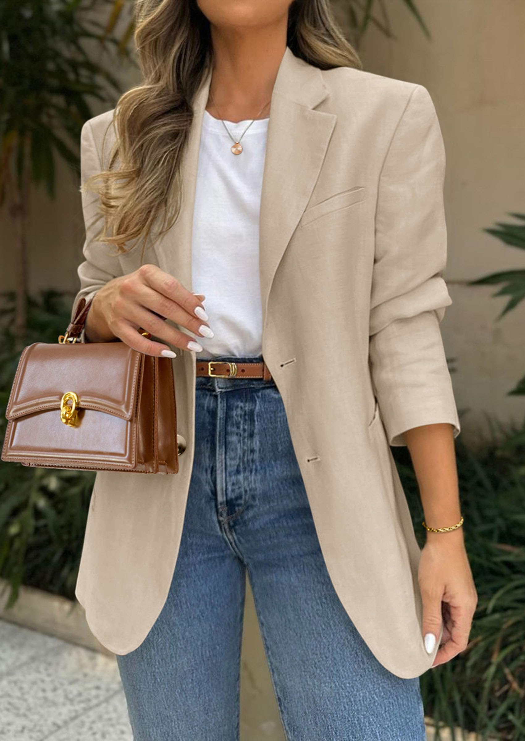 2026 Blazers for Women Business Casual,Beige Apricot,M