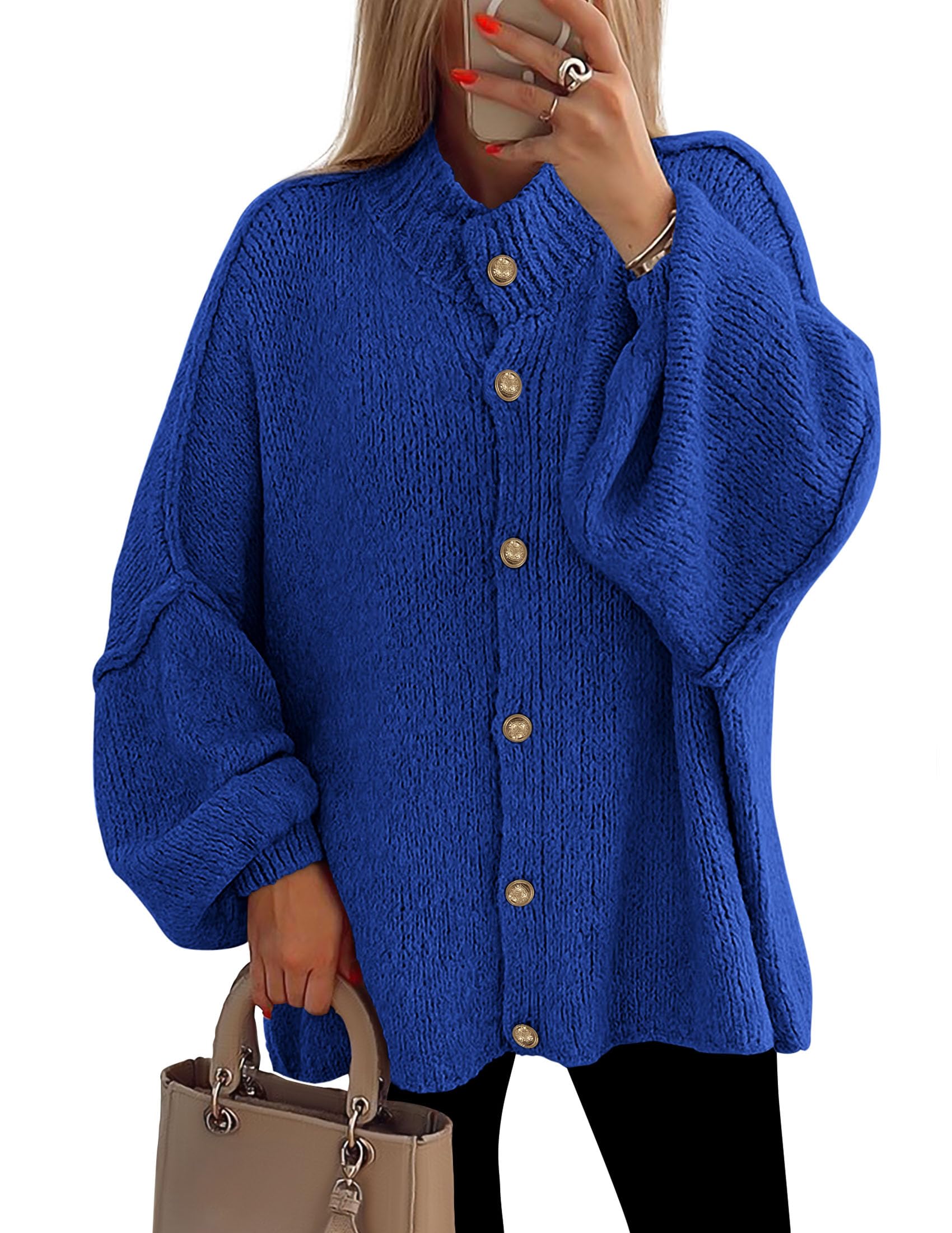 Women's Oversized Chunky Cardigan Sweaters(Royal Blue,Small)