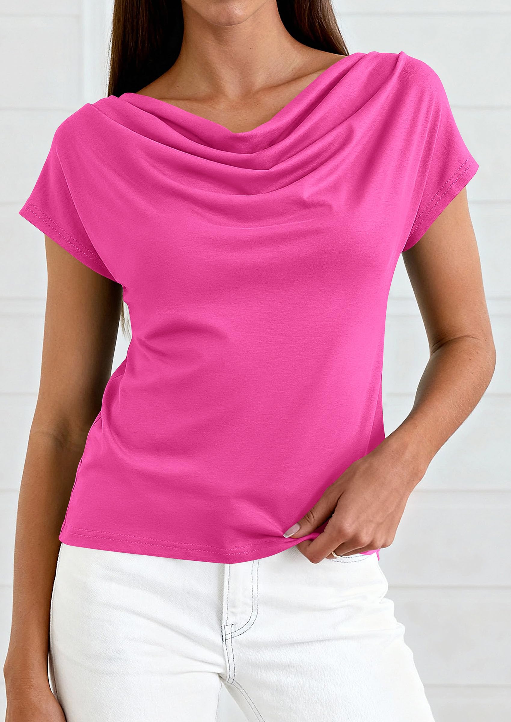 Womens Tops Dressy Business Casual Work Blouses, Hot Pink,XS