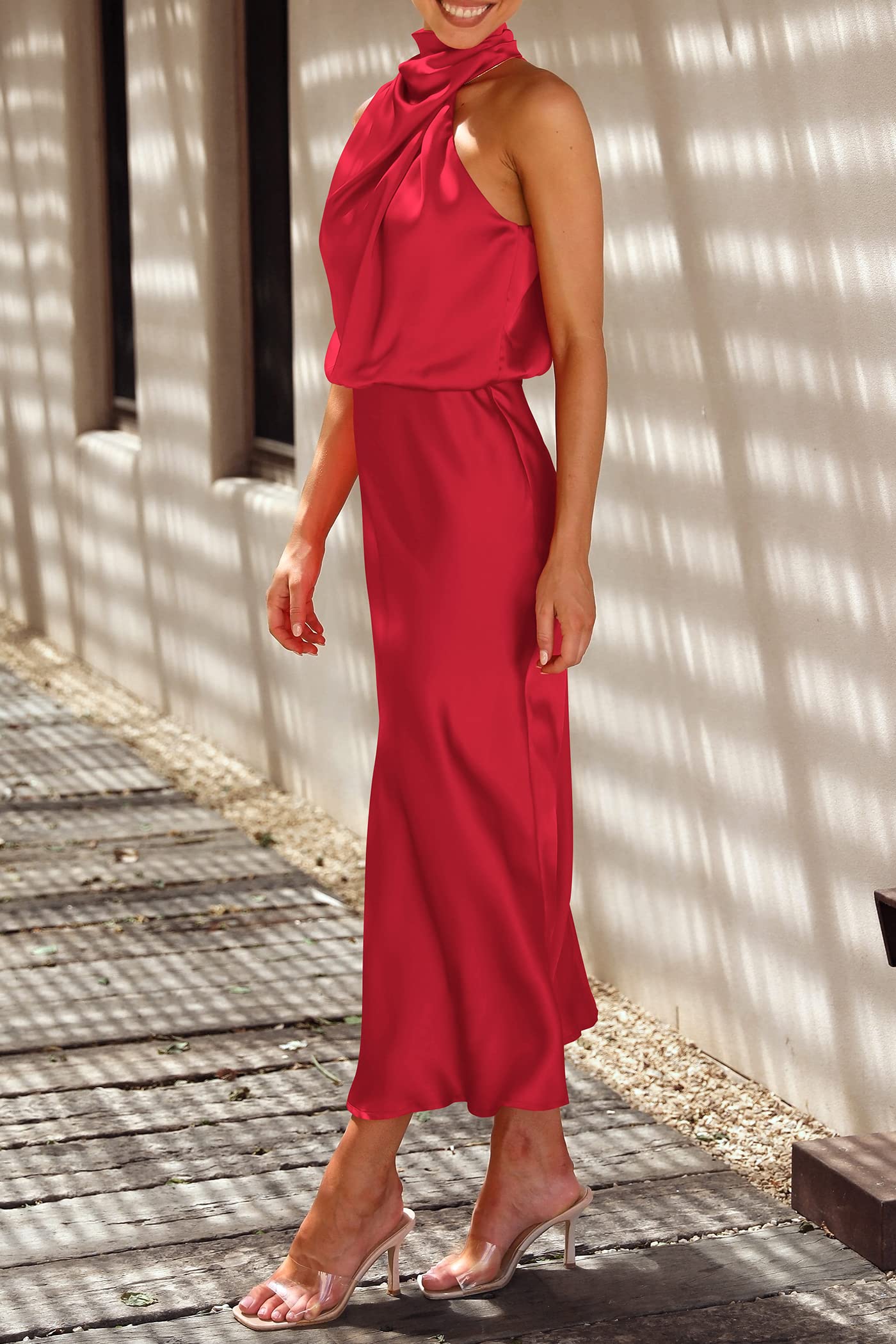 Women's Summer Satin Maxi Cocktail Dress Red