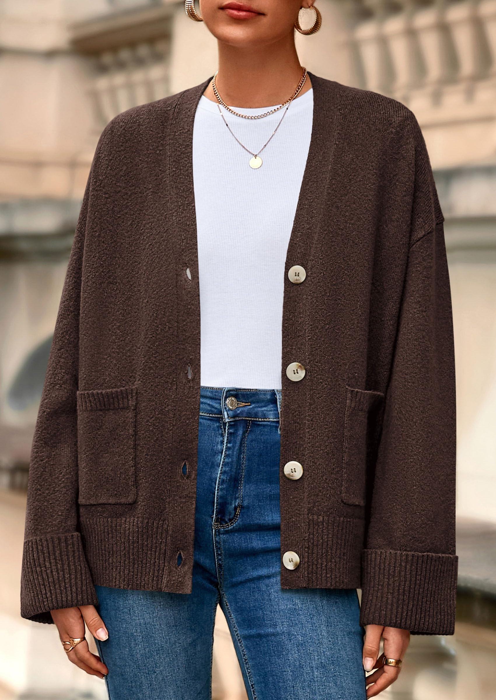 Women's Winter Oversized Cardigan Sweaters (Brown,S)
