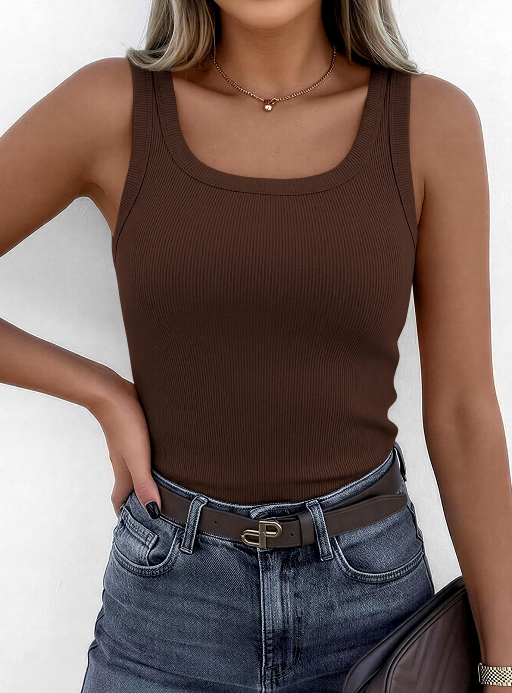 Tank Tops for Women Summer Sleeveless Tops,Brown,XS