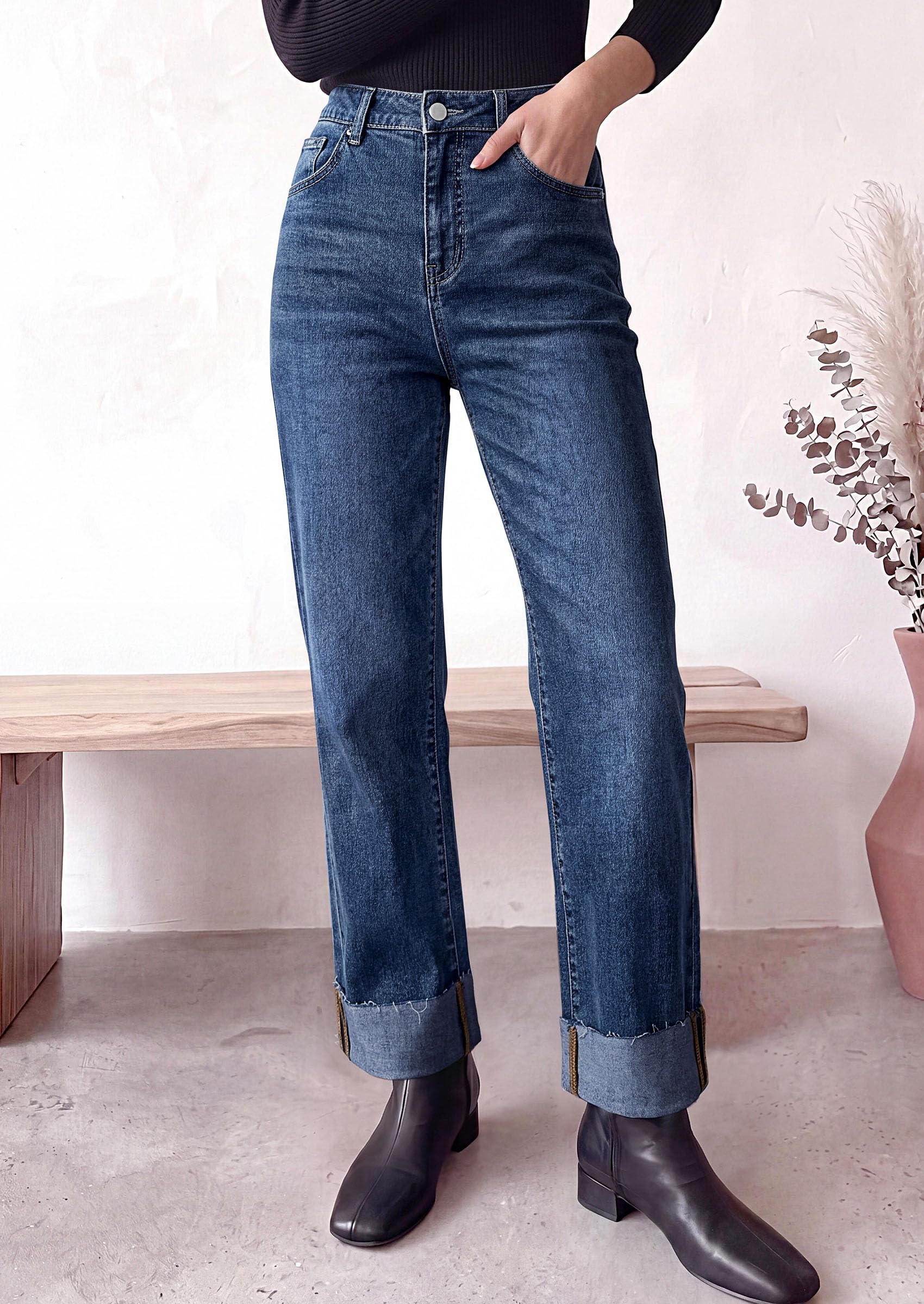 Women's Baggy Denim Jeans Wide Leg Pants Dark Blue 12