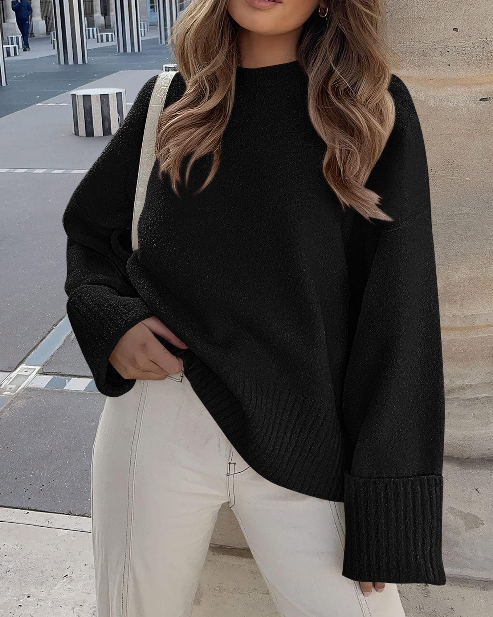 Women's Fall Fashion Cozy Oversized Sweaters(Black,XS)