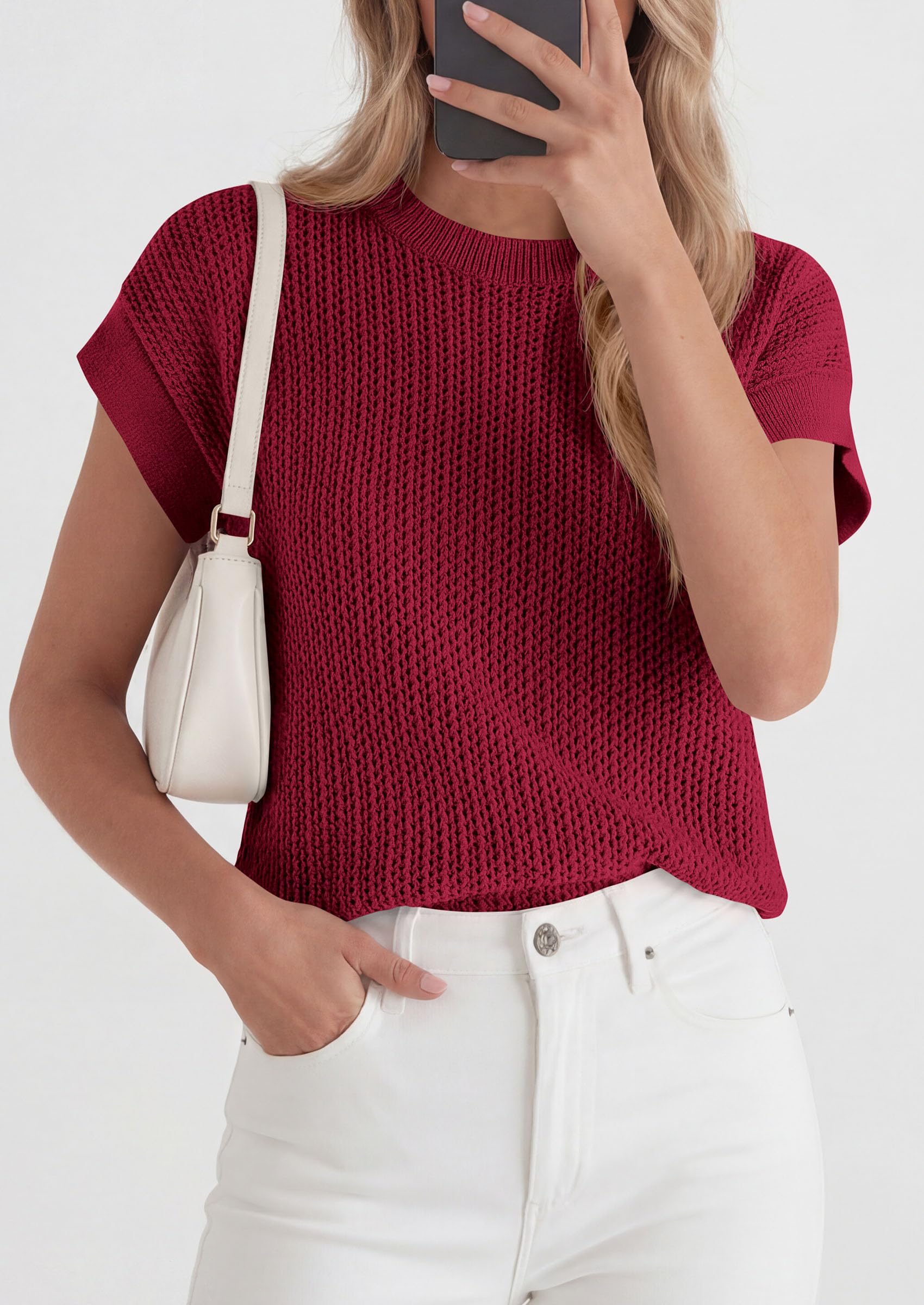 Women's Summer Sweater Vest Crochet Tops (Burgundy,S)