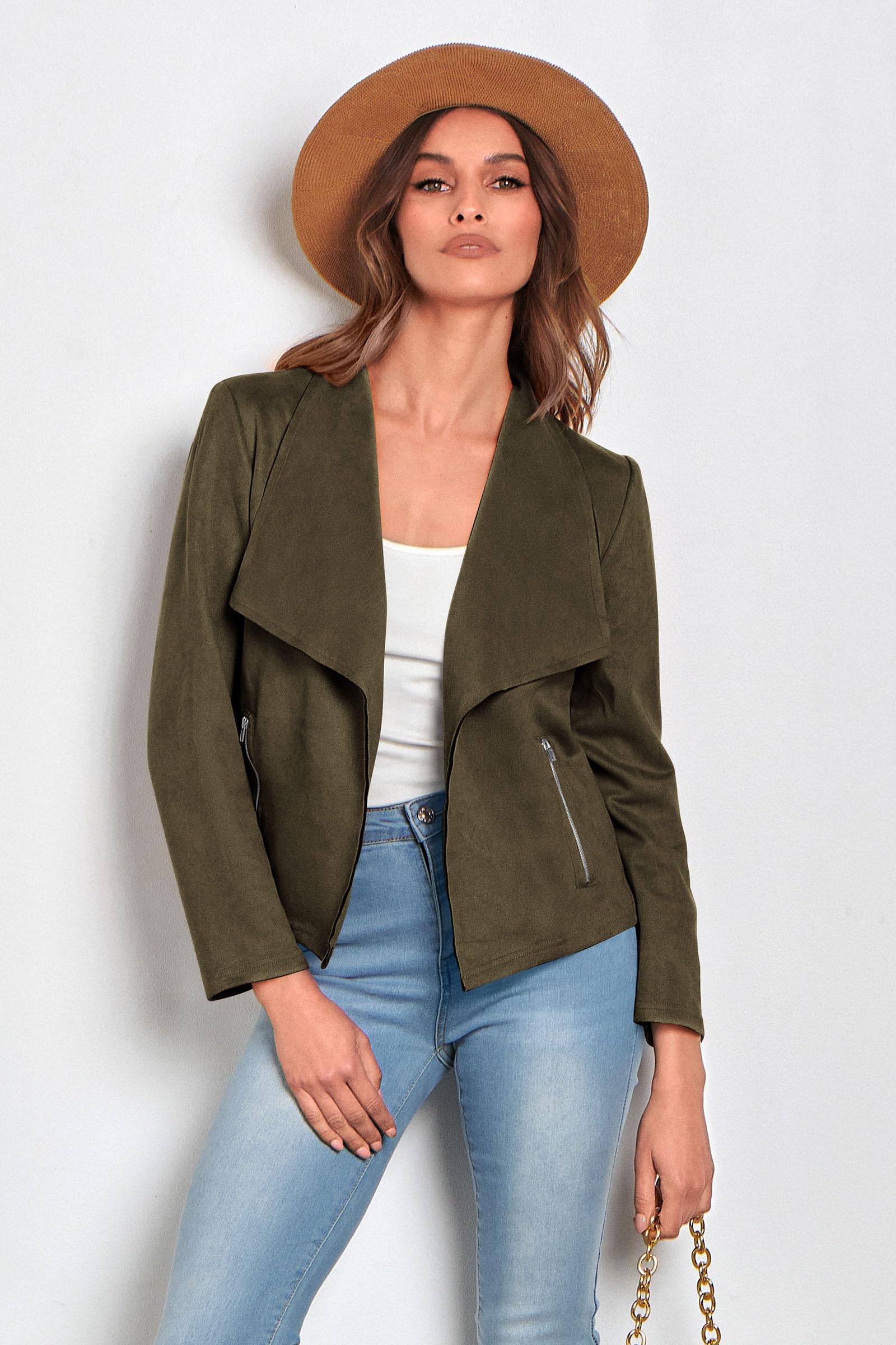 Women's Fall Fashion Faux Suede Jackets(Army Green,Small)