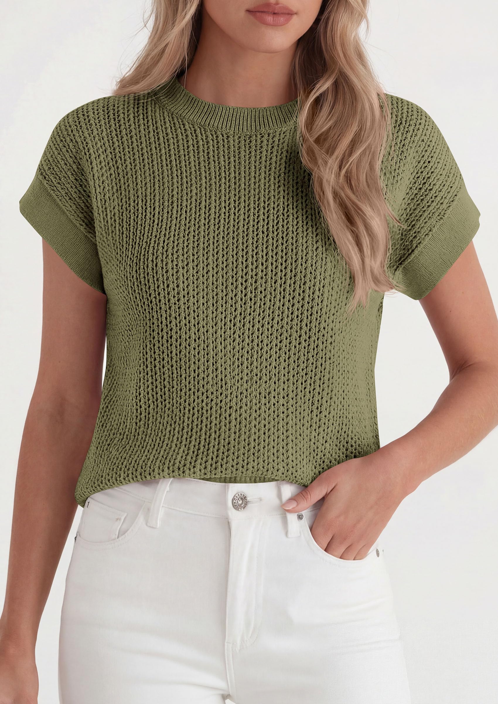 Women's Summer Sweater Vest Crochet Tops (Army Green,S)