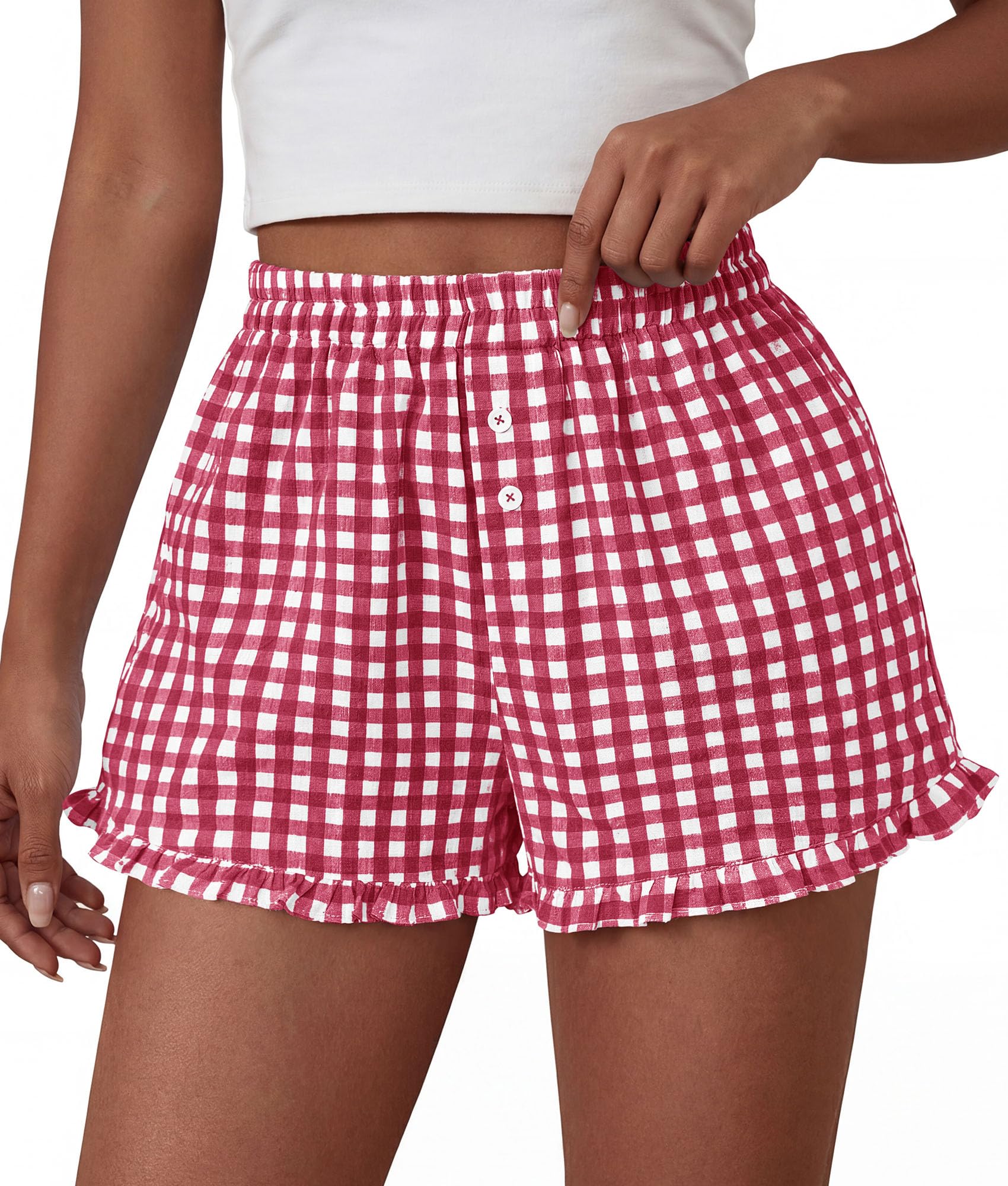 Womens Boxer Shorts Striped Gingham Ruffle Pajama Bottoms