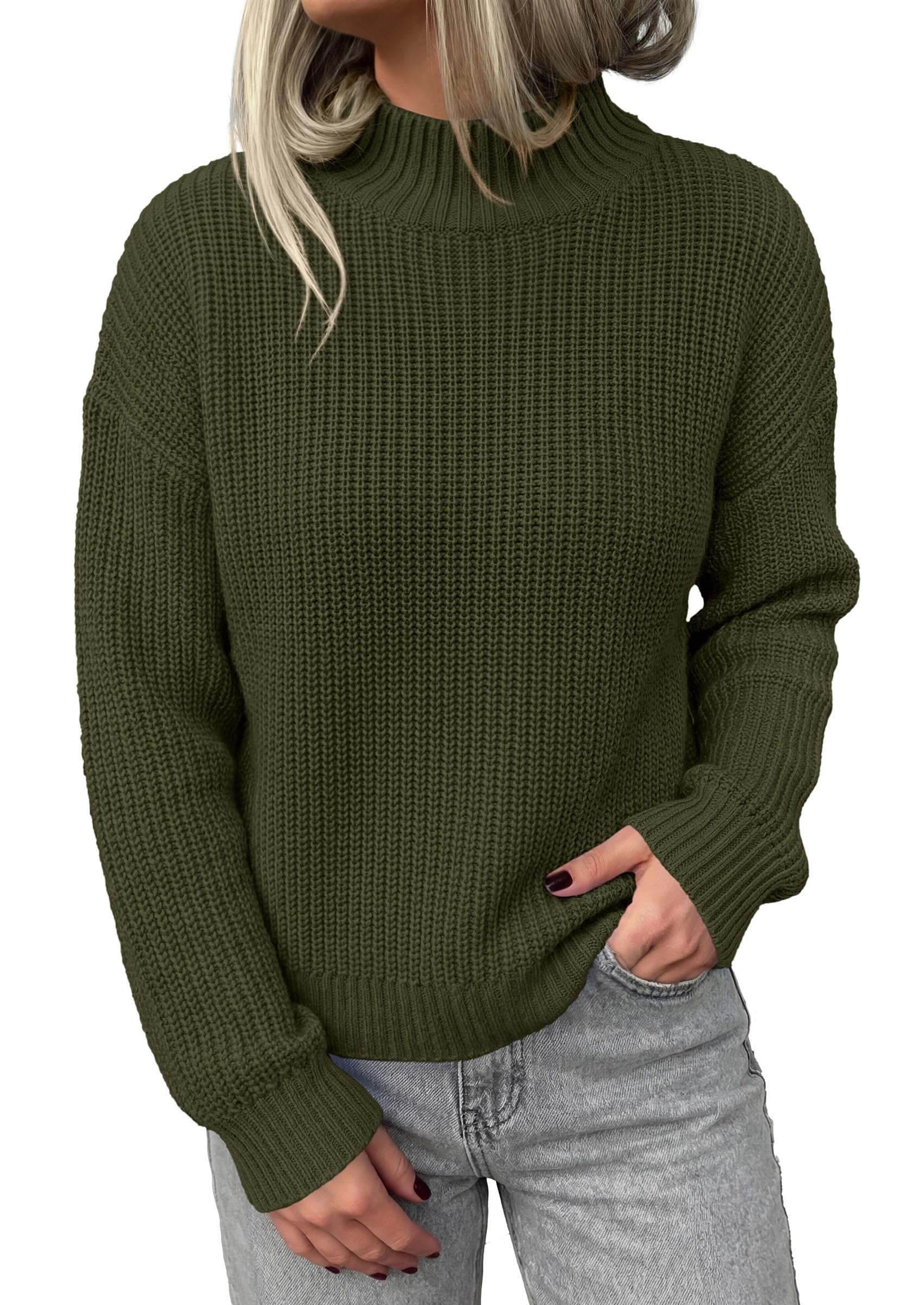 Women's Chunky Knit Fall Mock Turtleneck Pullover Sweaters