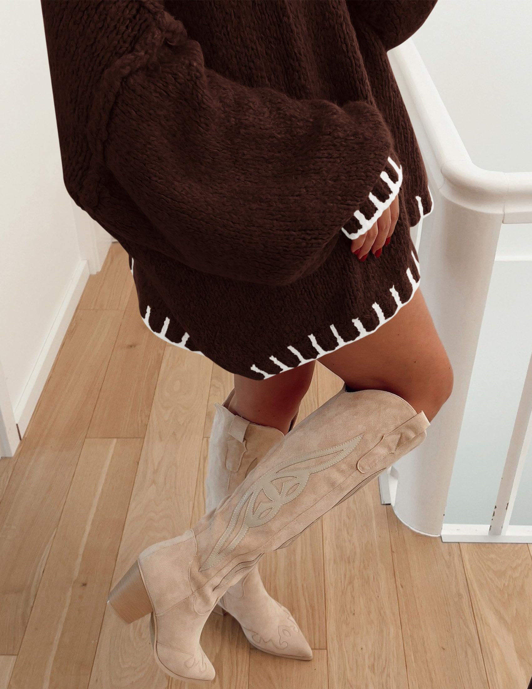 Women's Mock Neck Oversized Pullover Sweaters,Brown,XS