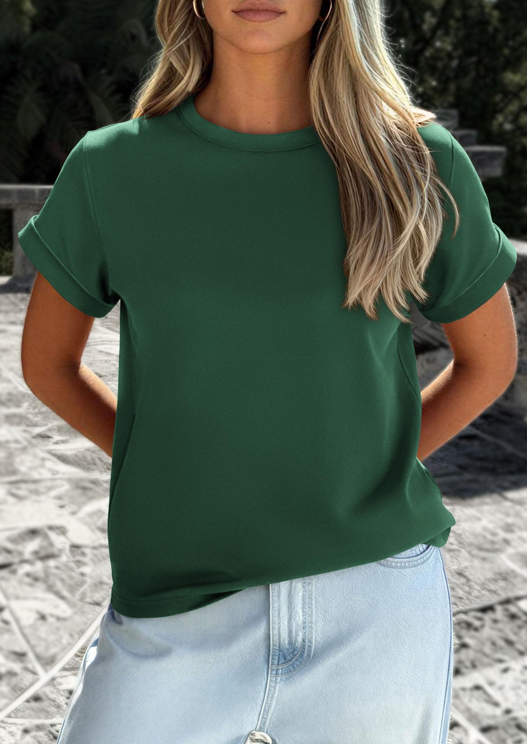 Womens Summer Tops Short Sleeve Shirts,Dark Green,S