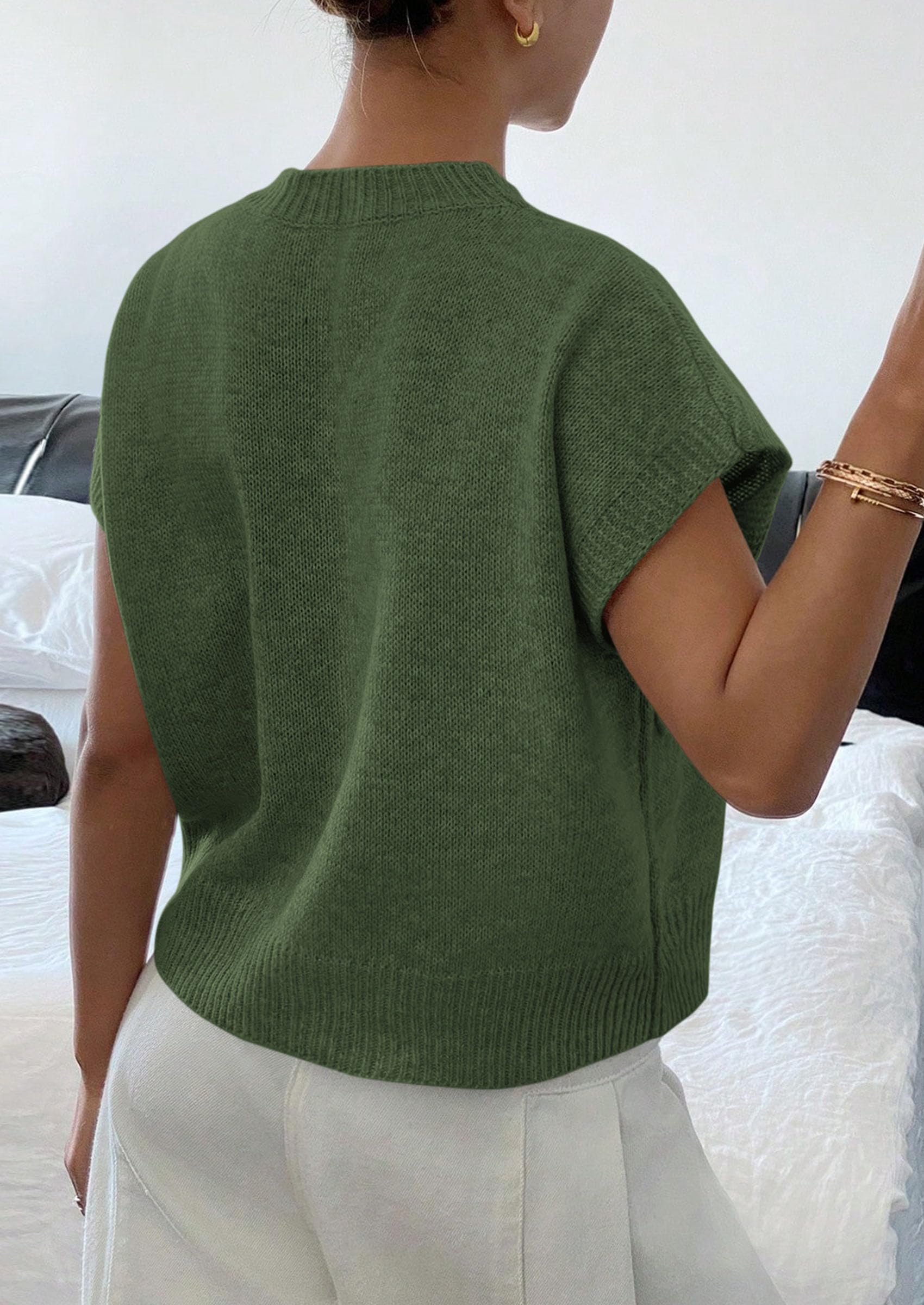 Women's Summer Short Cap Sleeve Sweater Vest (Army Green,S)