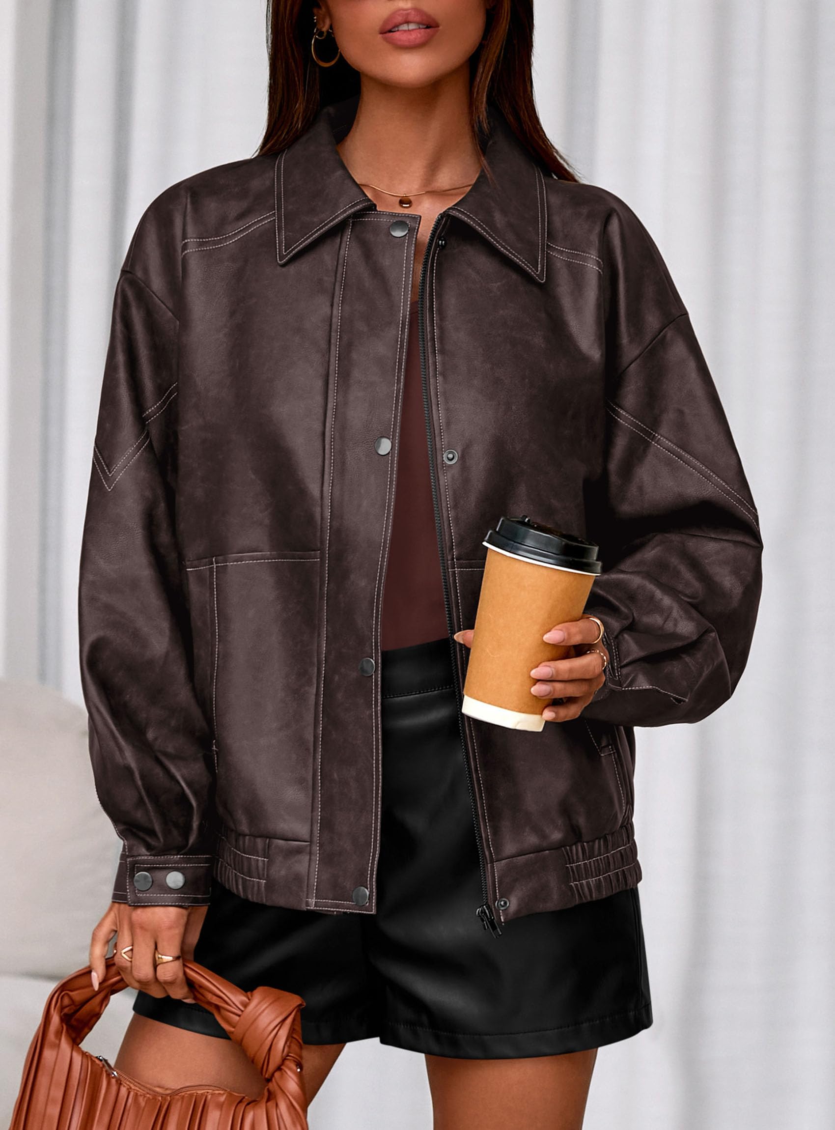 Womens Oversized Faux Leather Jacket Fall Winter Outfits