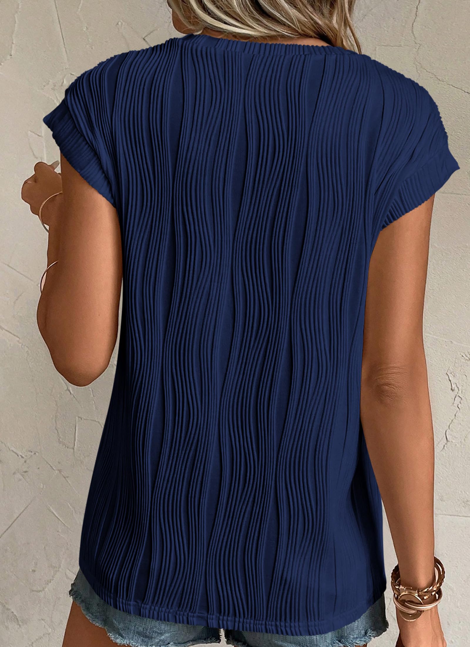 Blouses for Women Dressy Casual Summer Tops, Navy,S