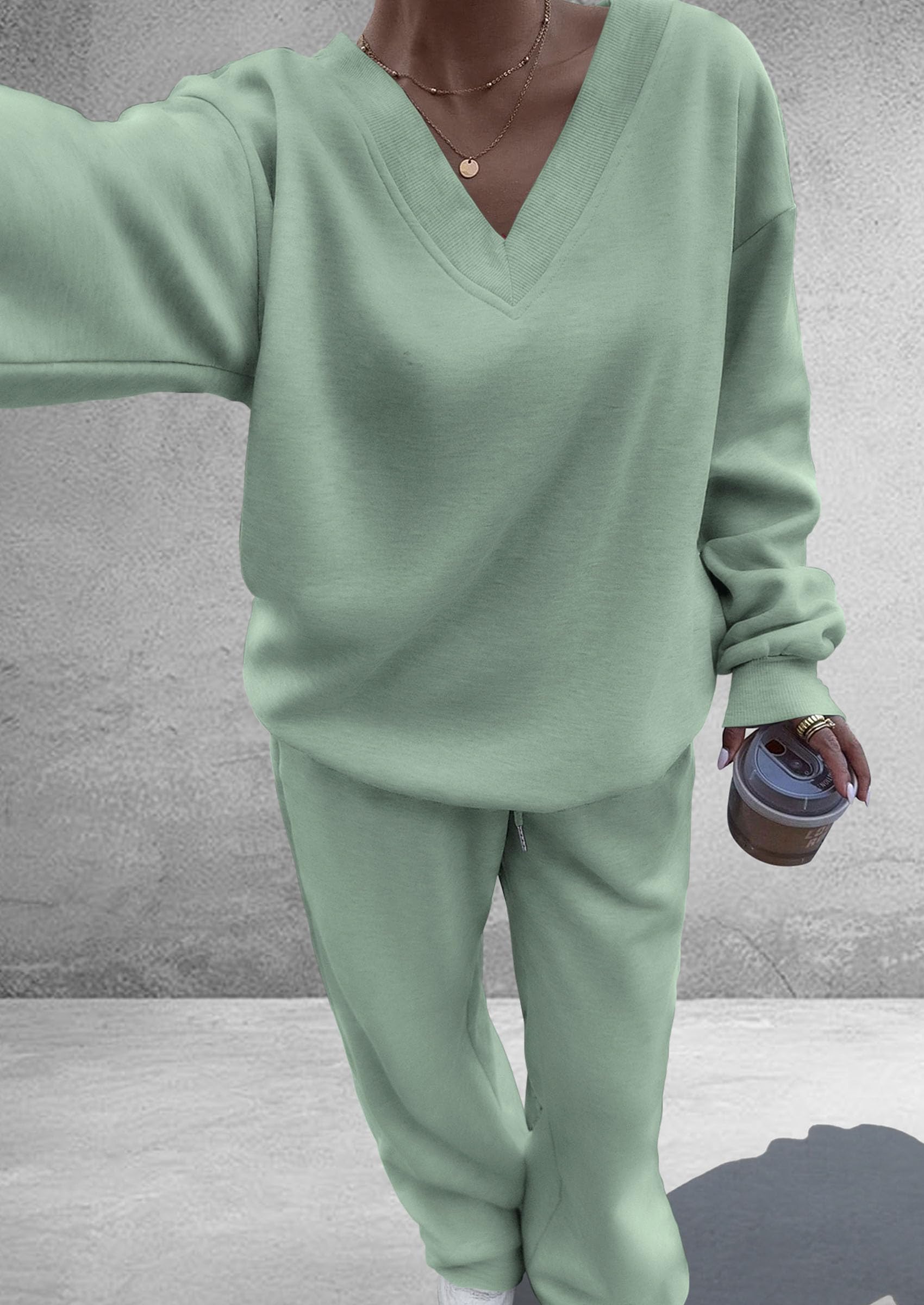 Womens 2 Piece Outfits Fall Sweatsuits,Grey Green,S