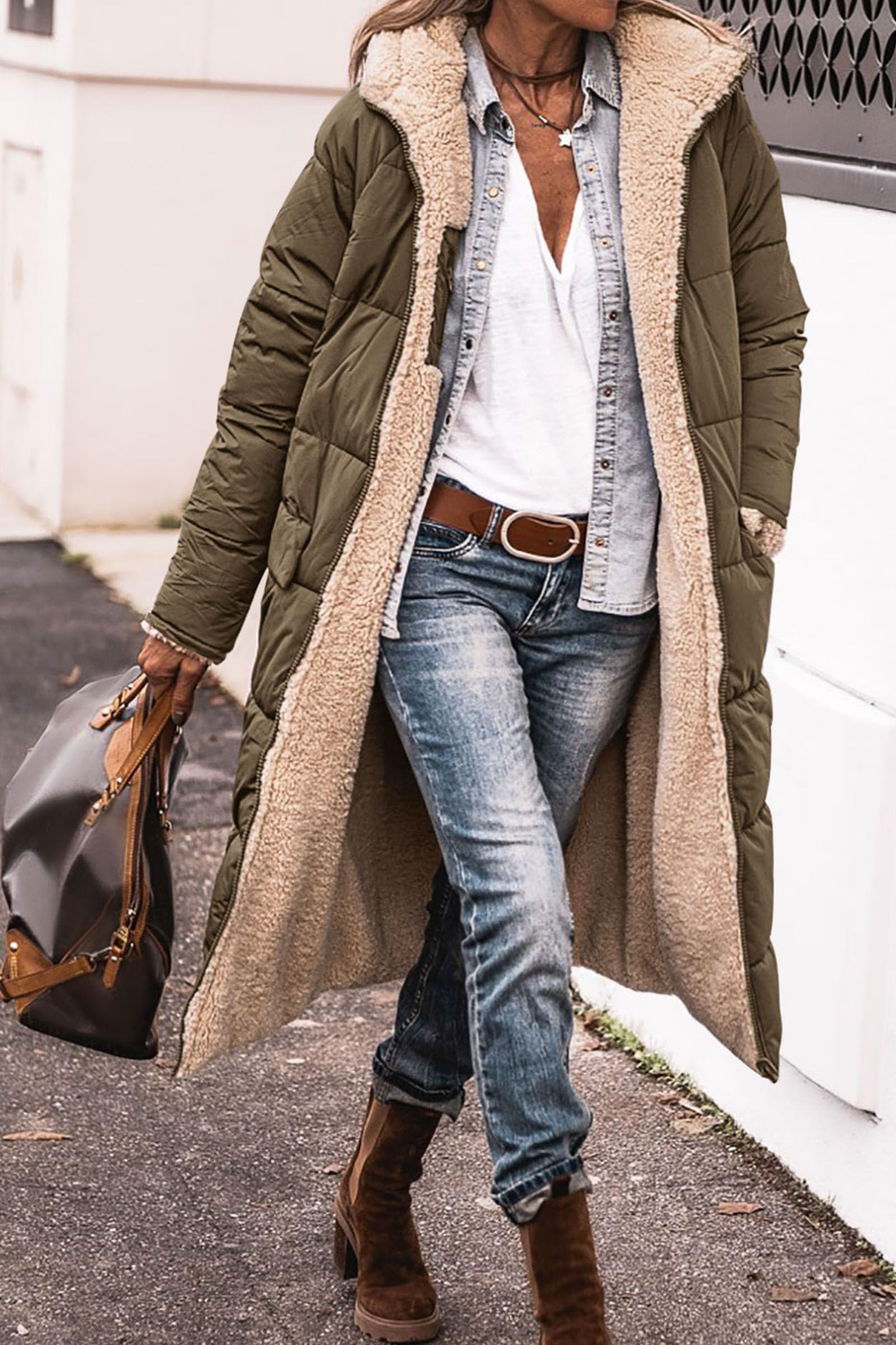 Women's Winter Fleece Warm Long Coats(Light Army Green,Medium)