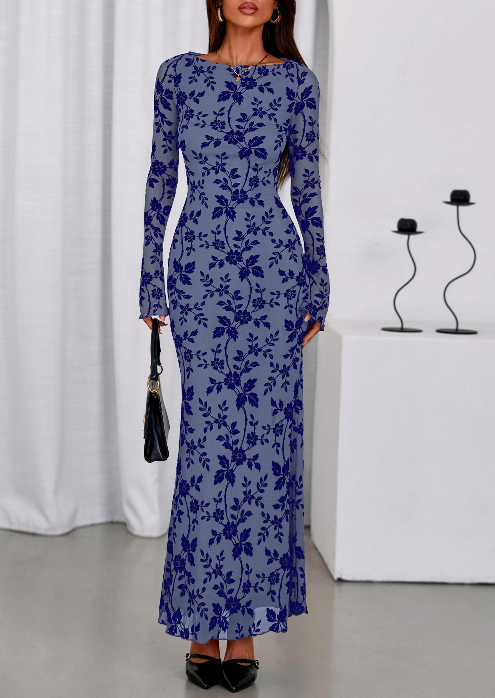 Women's Floral Bodycon Maxi Dress Wedding Guest Dresses
