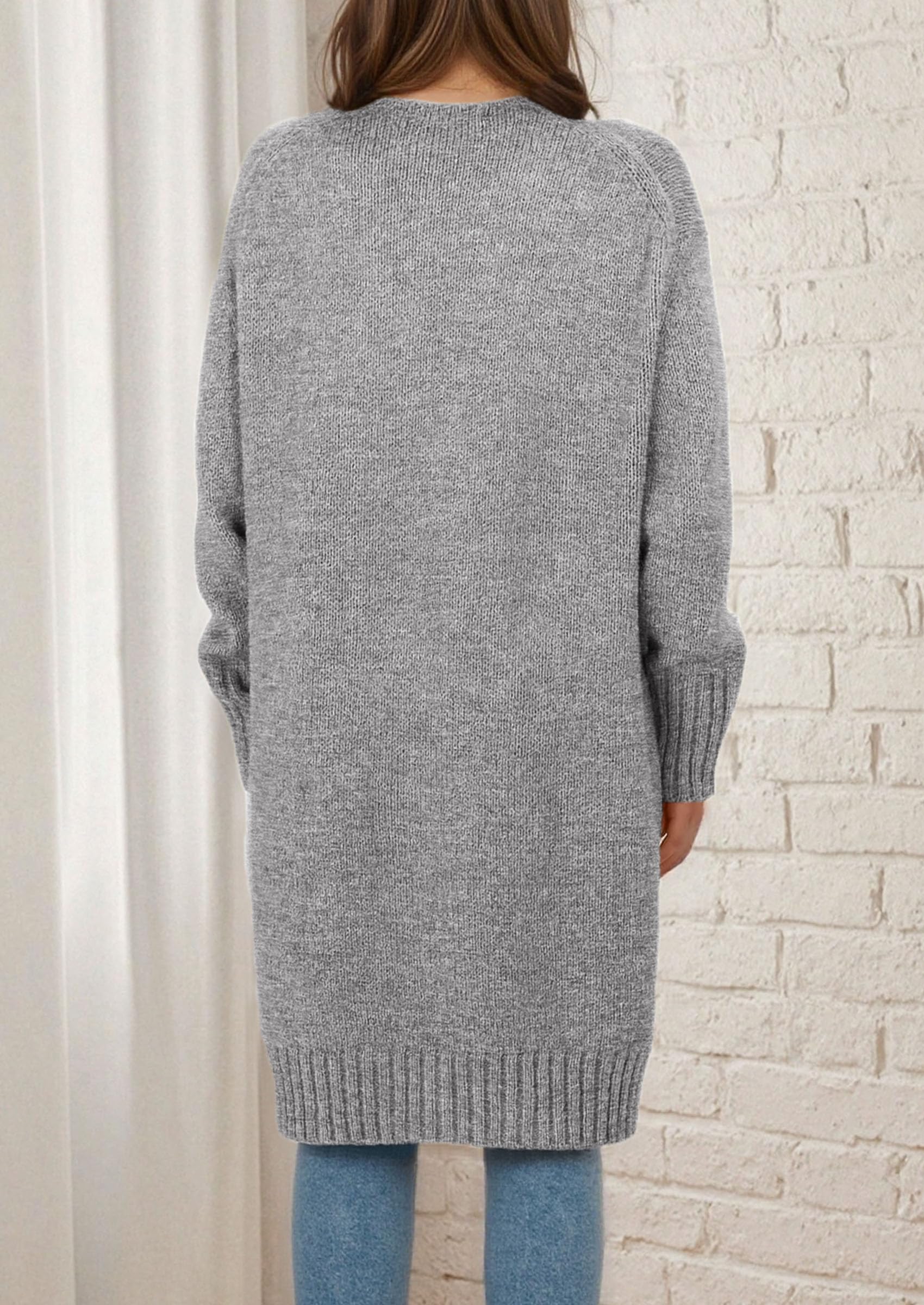 Open Front Cardigan Sweaters for Women,Light Grey,S