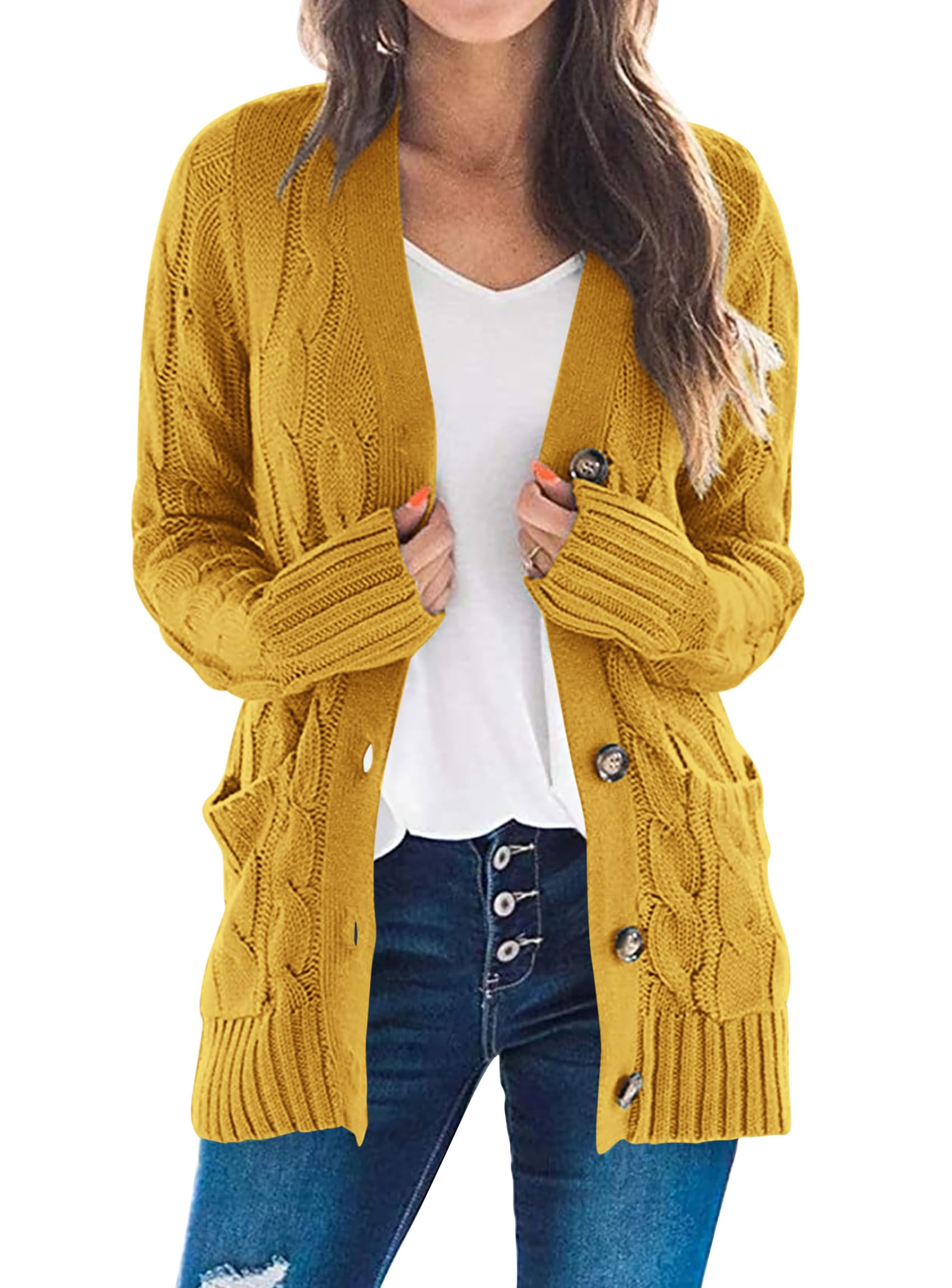 Women Chunky Cable Knit Cardigan Sweaters Fall Fashion Clothes