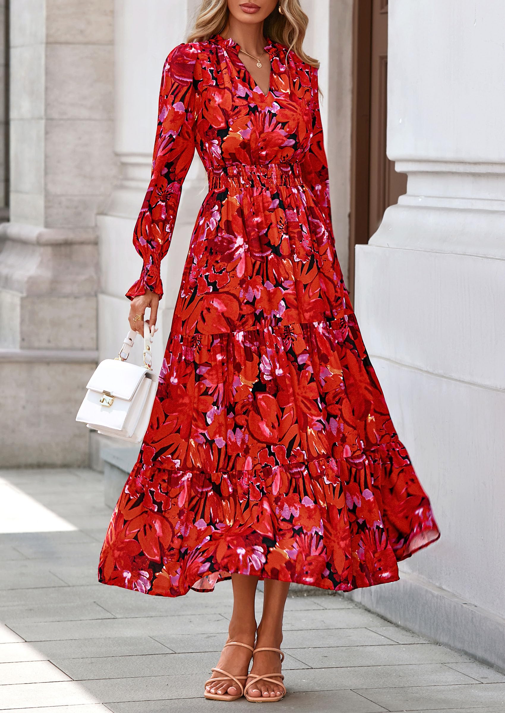 Women's Floral Maxi Dress Fall A Line Wedding Guest Dresses