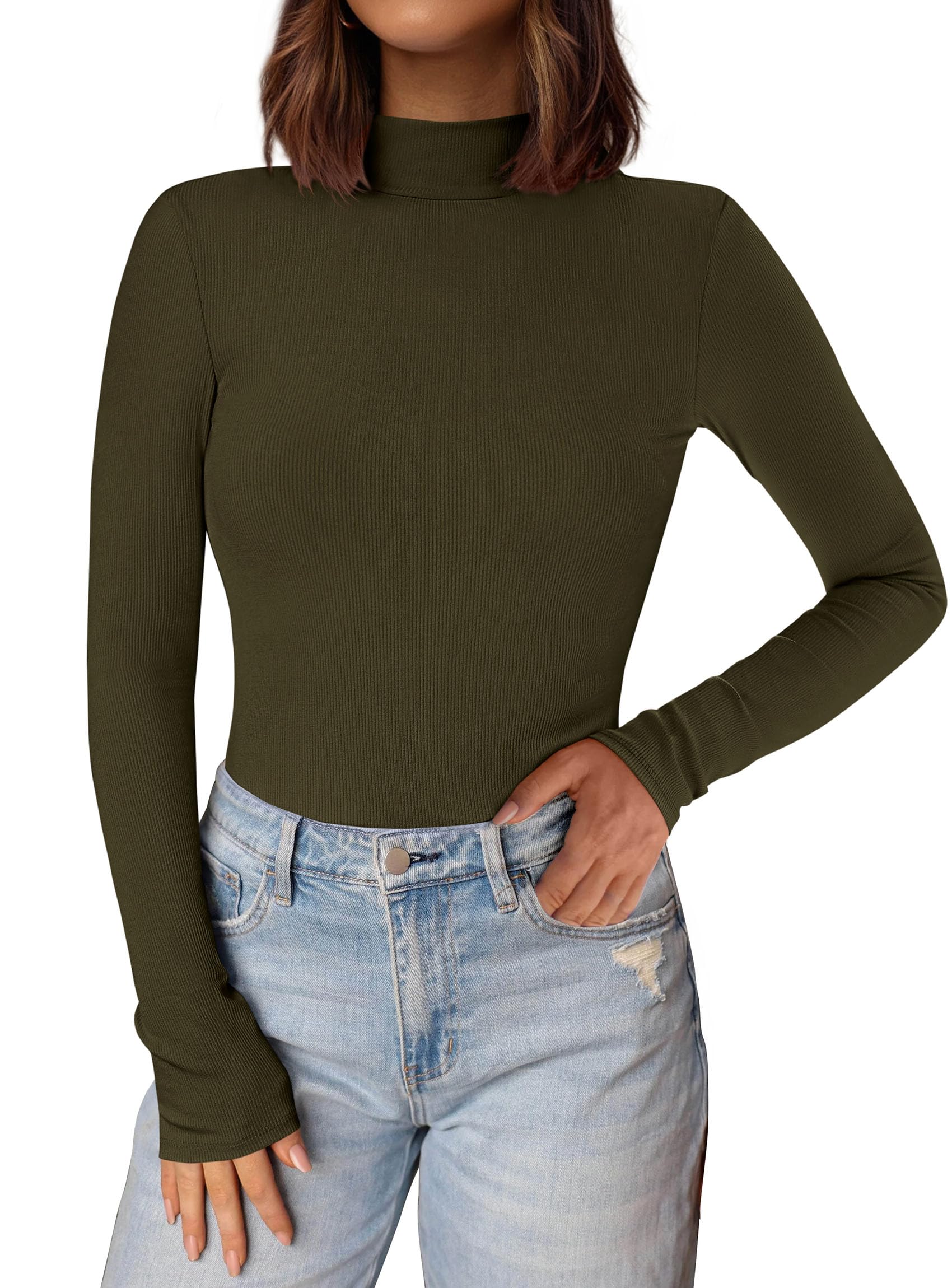 Womens Mock Turtleneck Fall Long Sleeve Shirts,Army Green,XS