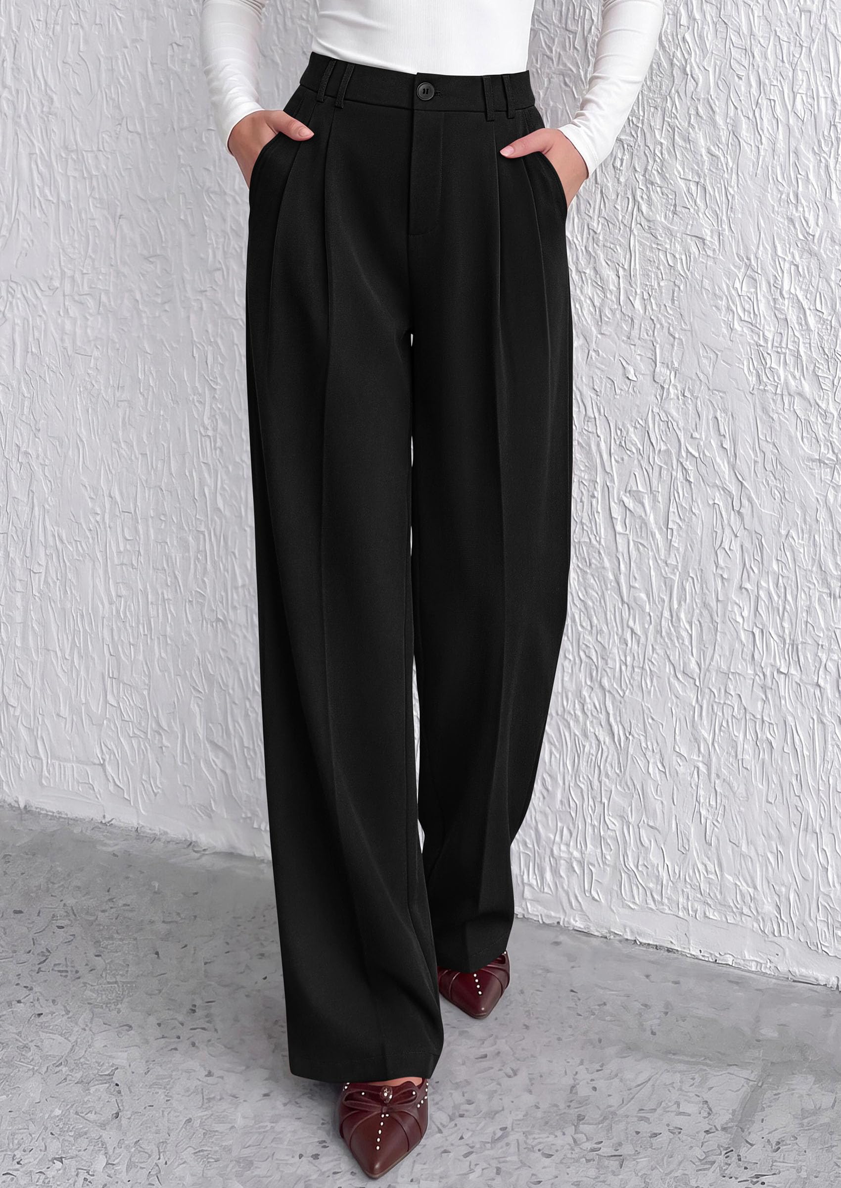Women's Dress Pants Wide Leg Flowy Trousers,Black,S
