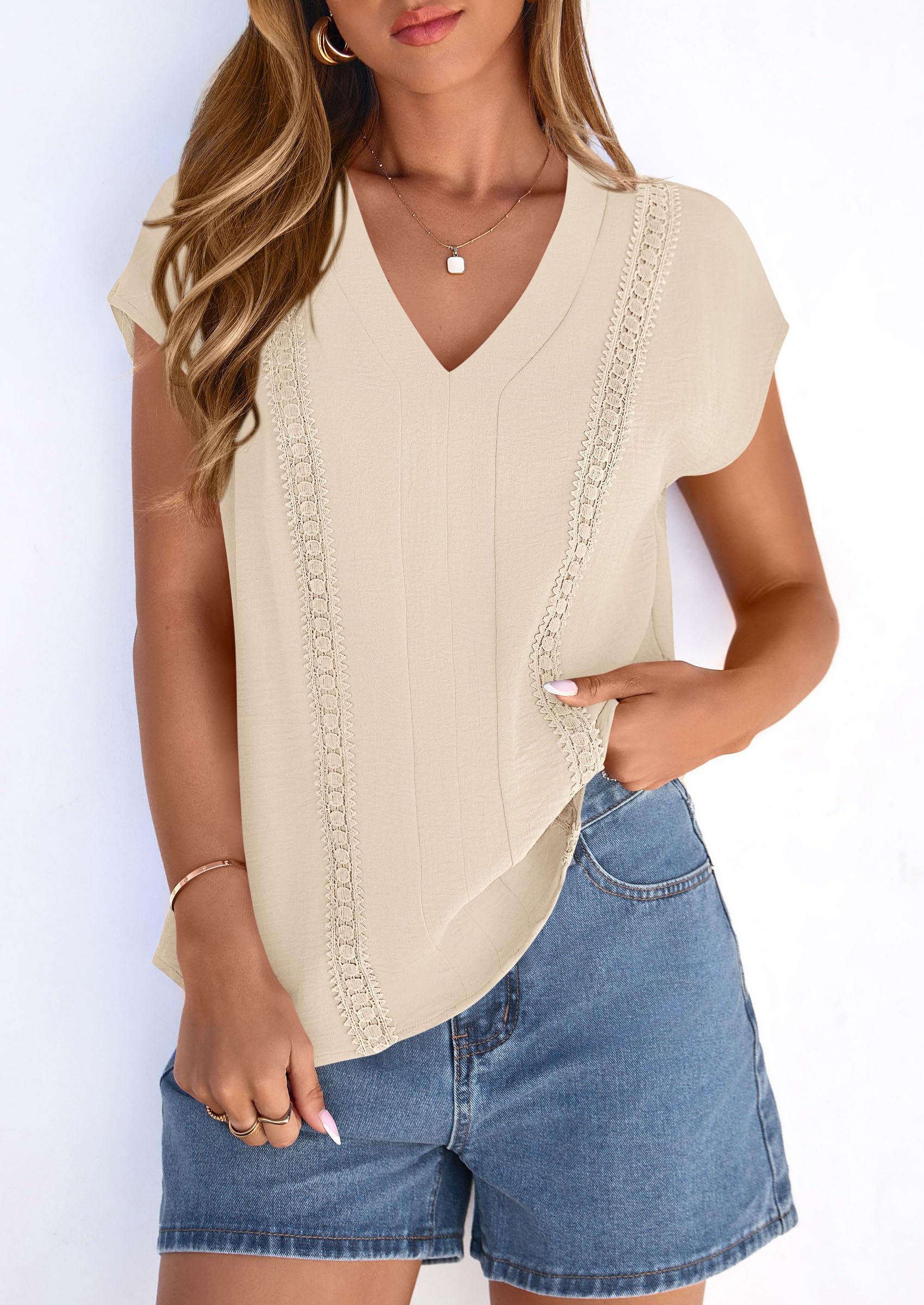 Women's Summer Tops Dressy Casual Blouses,Beige,S