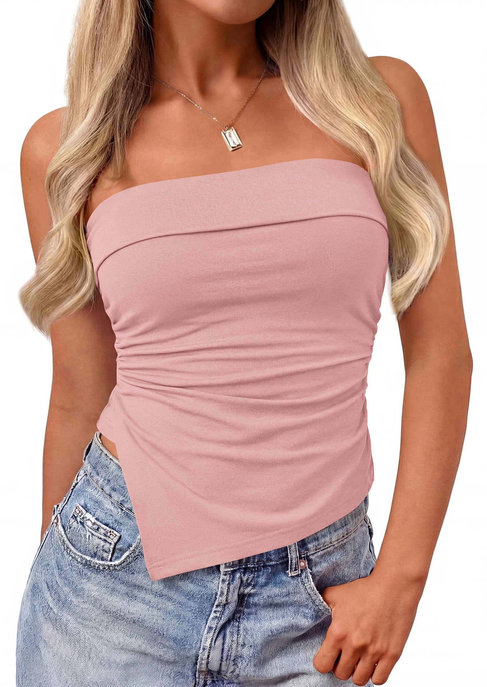 Going Out Tube Tops for Women Trendy Summer, Pink,XS