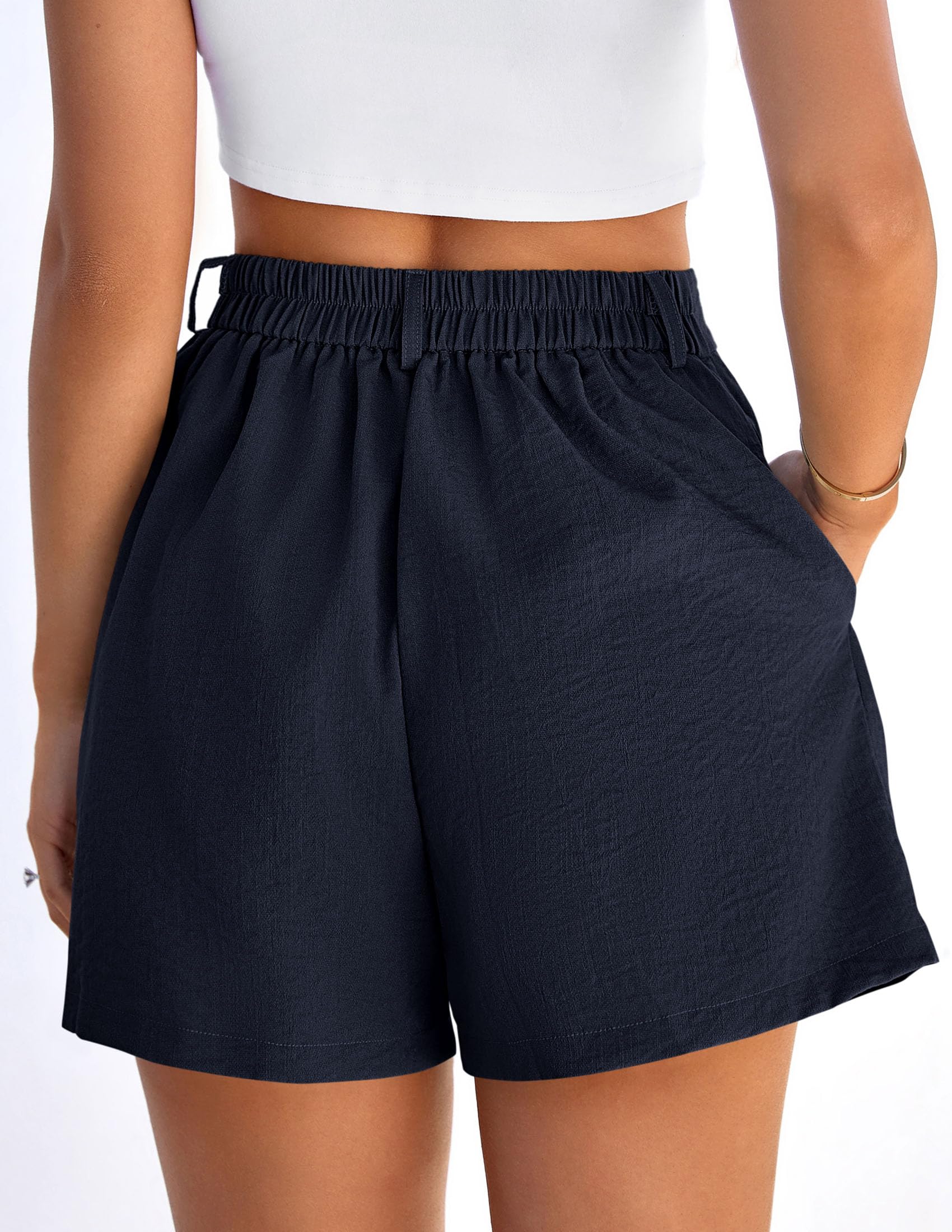 Womens Shorts Dressy Casual High Waisted Wide Leg Trousers,Navy,S