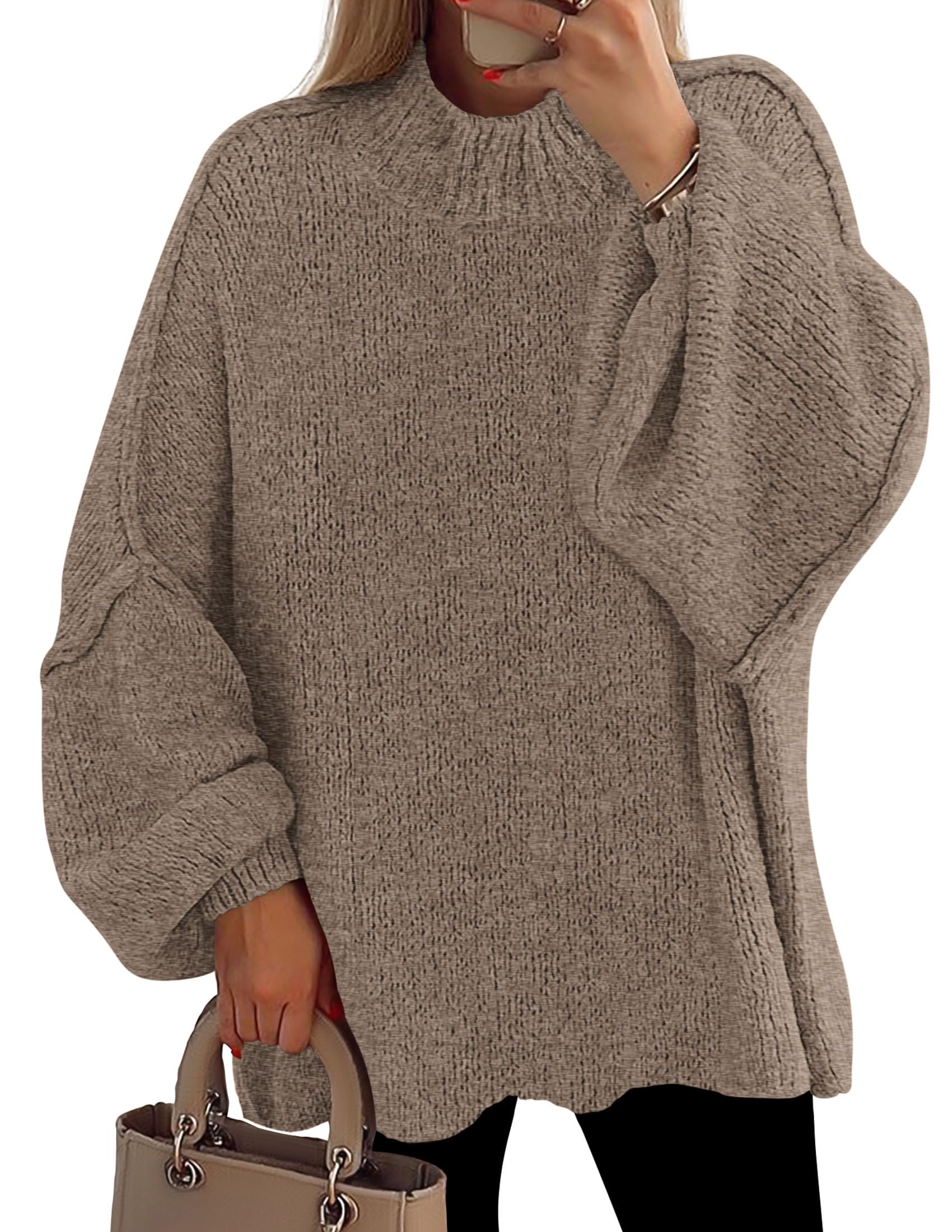 Women's Oversized Sweaters Fall Clothes (Dark Khaki,S)