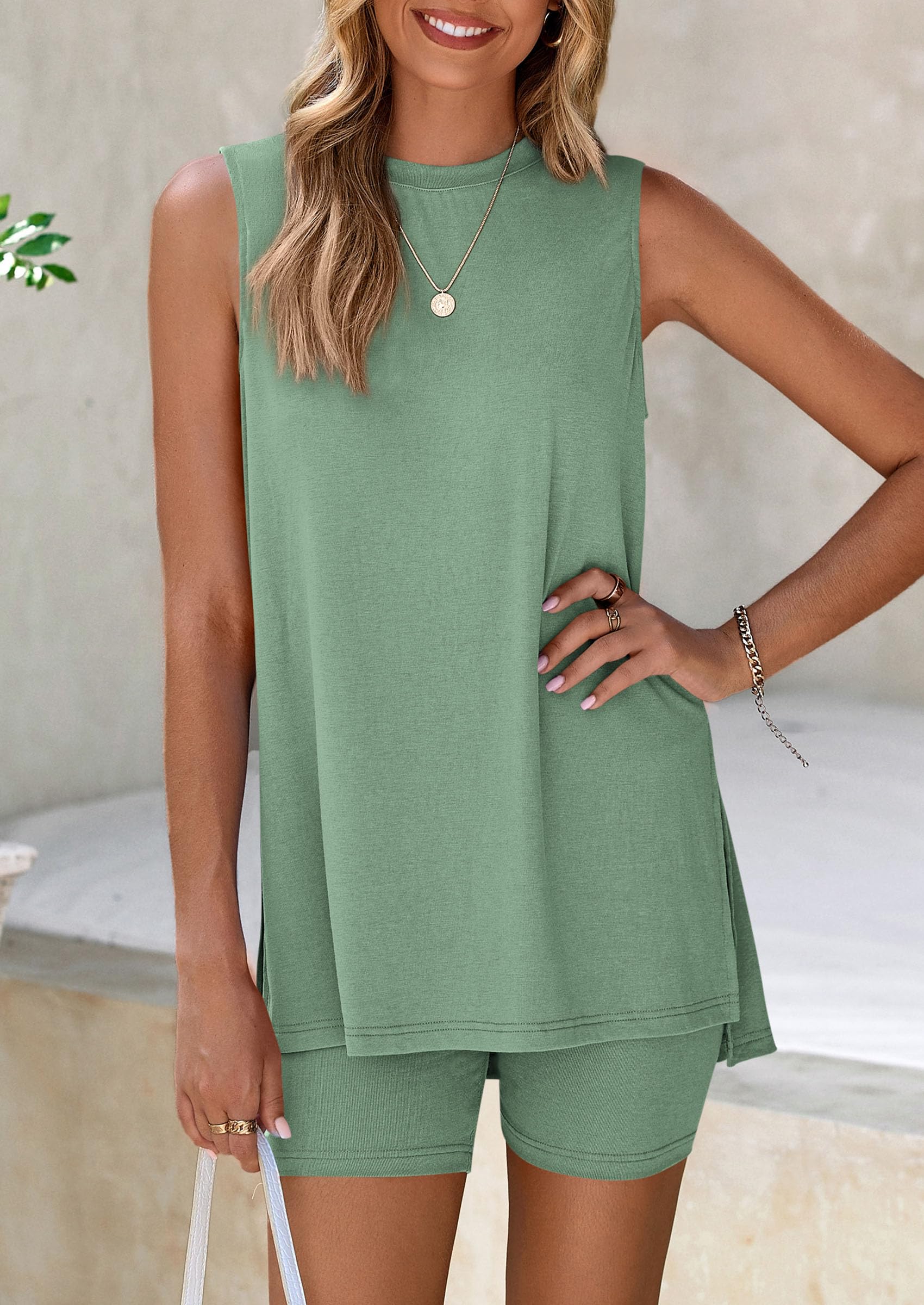 Lounge Sets for Women Matching 2 Piece Outfit,Bean Green,S