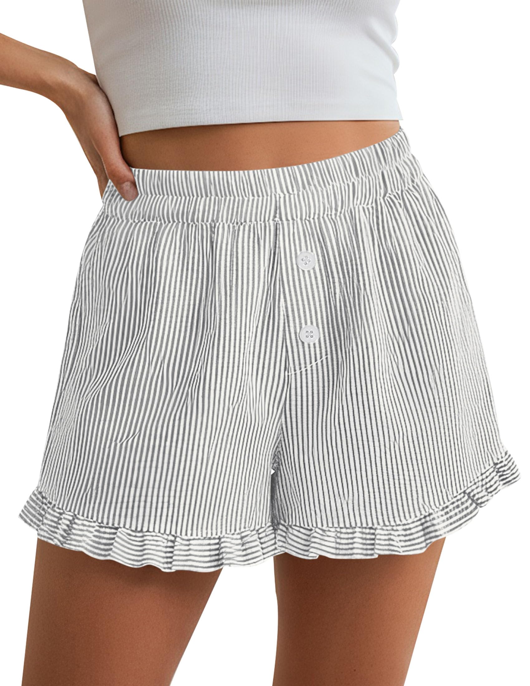 Womens Boxer Shorts Striped Gingham Ruffle Pajama Bottoms