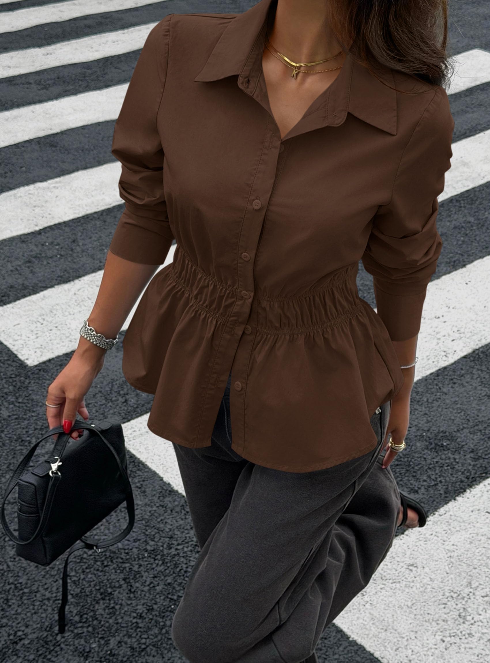 Women's Peplum Button Down Work Shirts Business Casual Tops