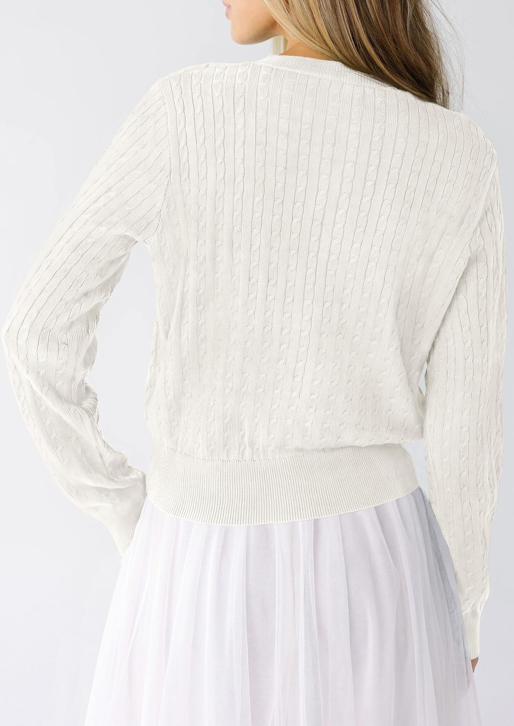 Women Fall Lightweight Cardigans Button Up Cable Knit Sweaters