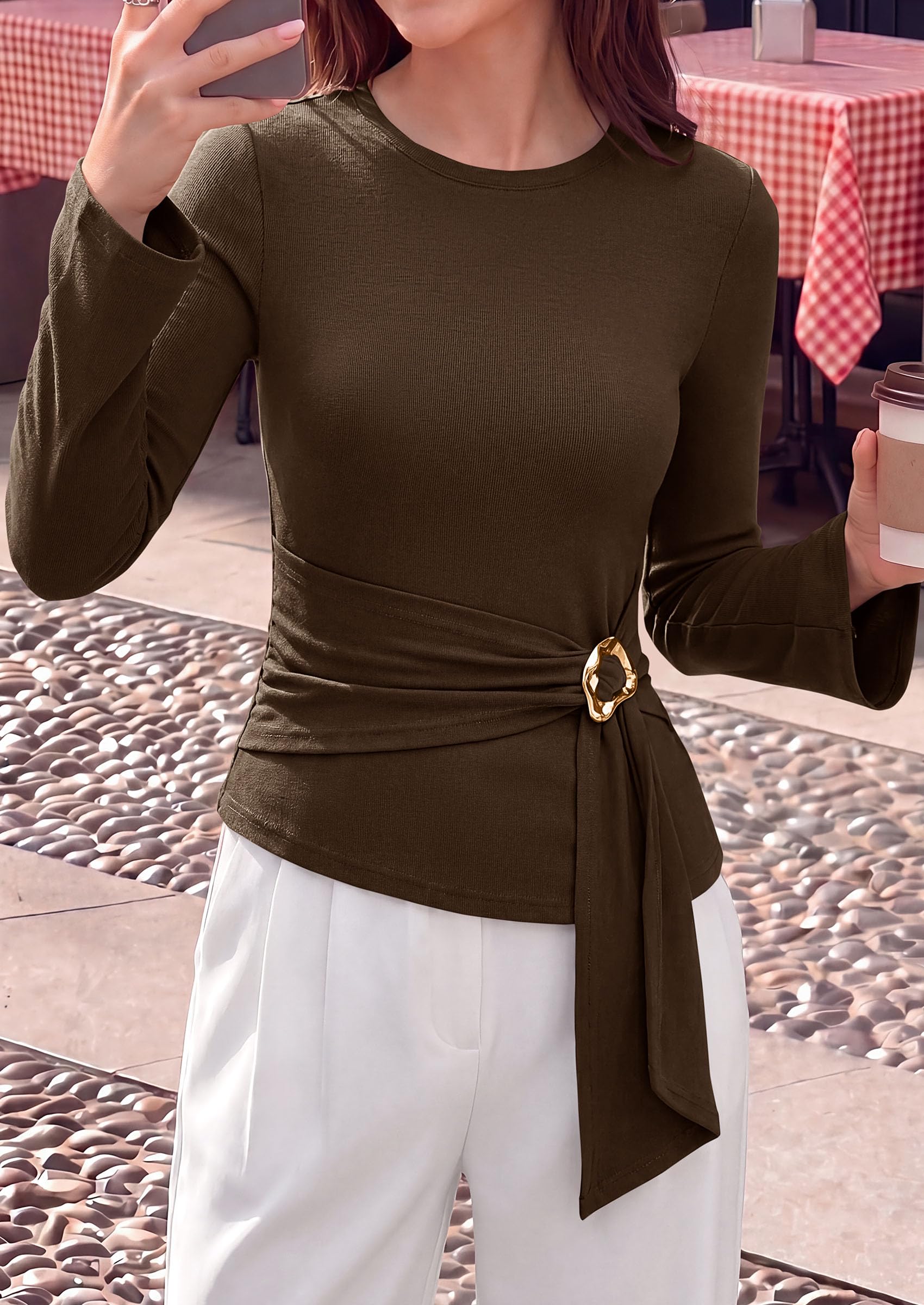 Asymmetrical Tops for Women Fall Business Casual Peplum Top