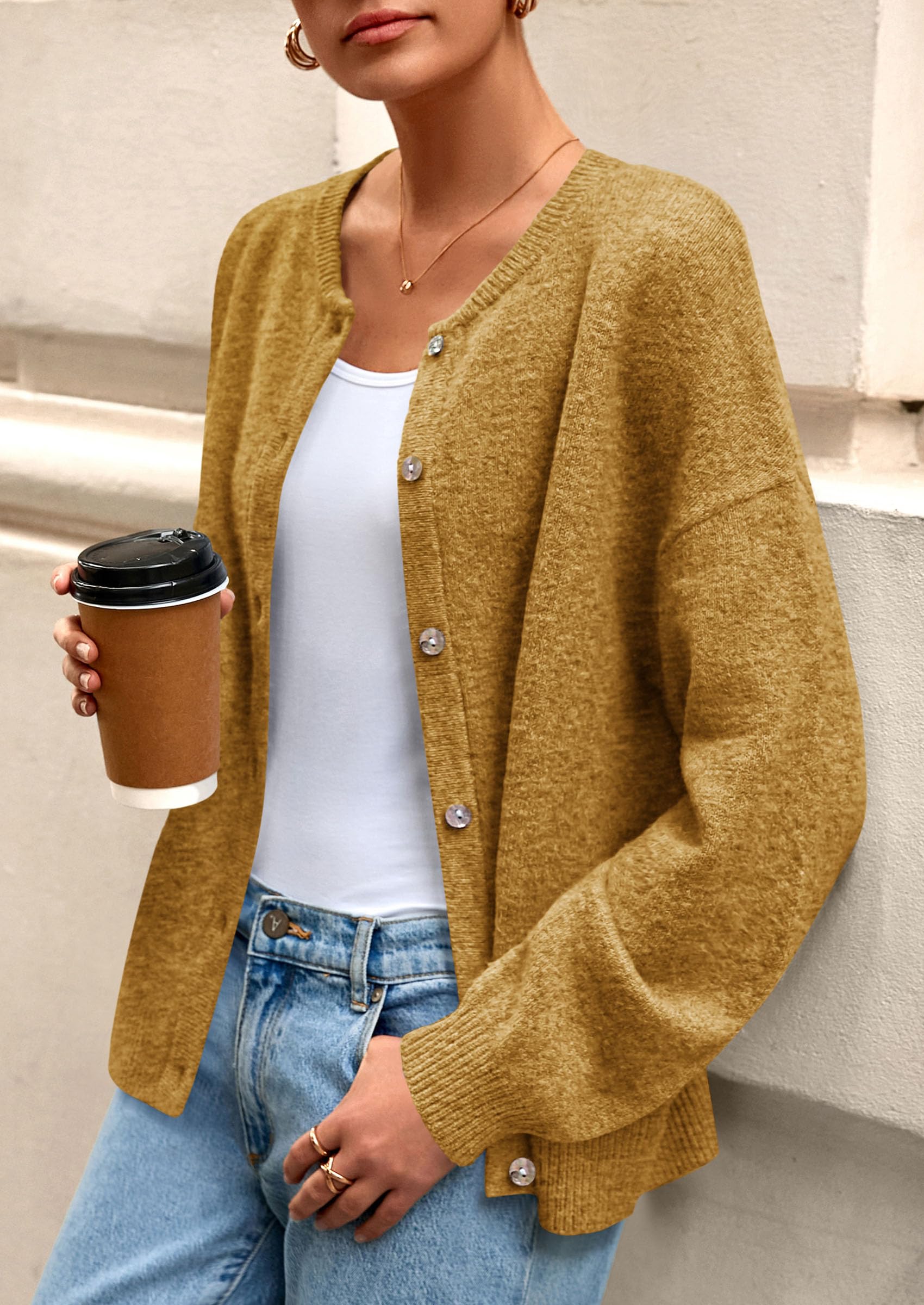 Womens Long Sleeve Cardigan Sweaters Button Down Knit Tops