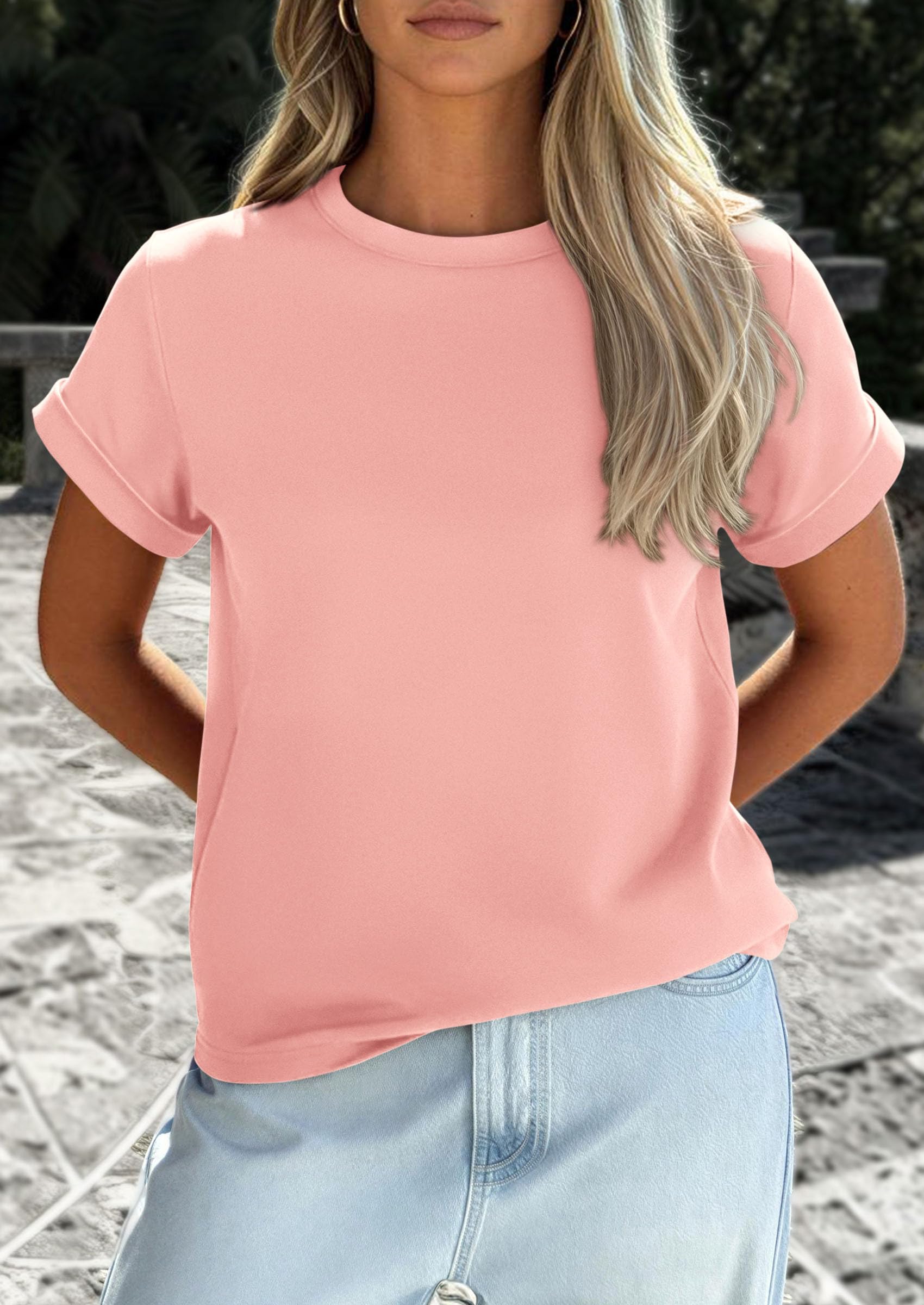 Womens Summer Tops Short Sleeve Shirts,Pink,S