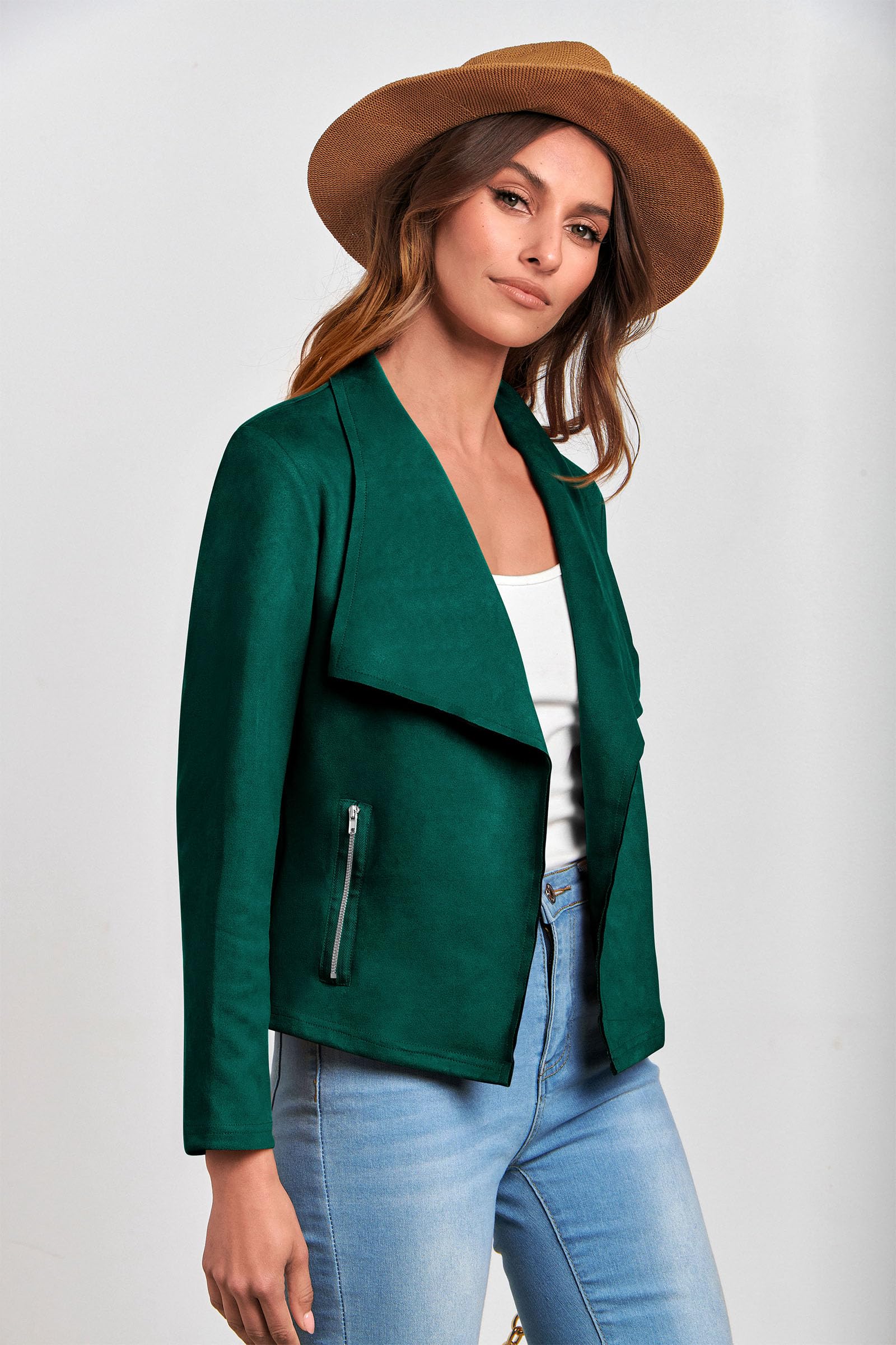 Women's Fall Fashion Faux Suede Jackets(Dark Green,Small)