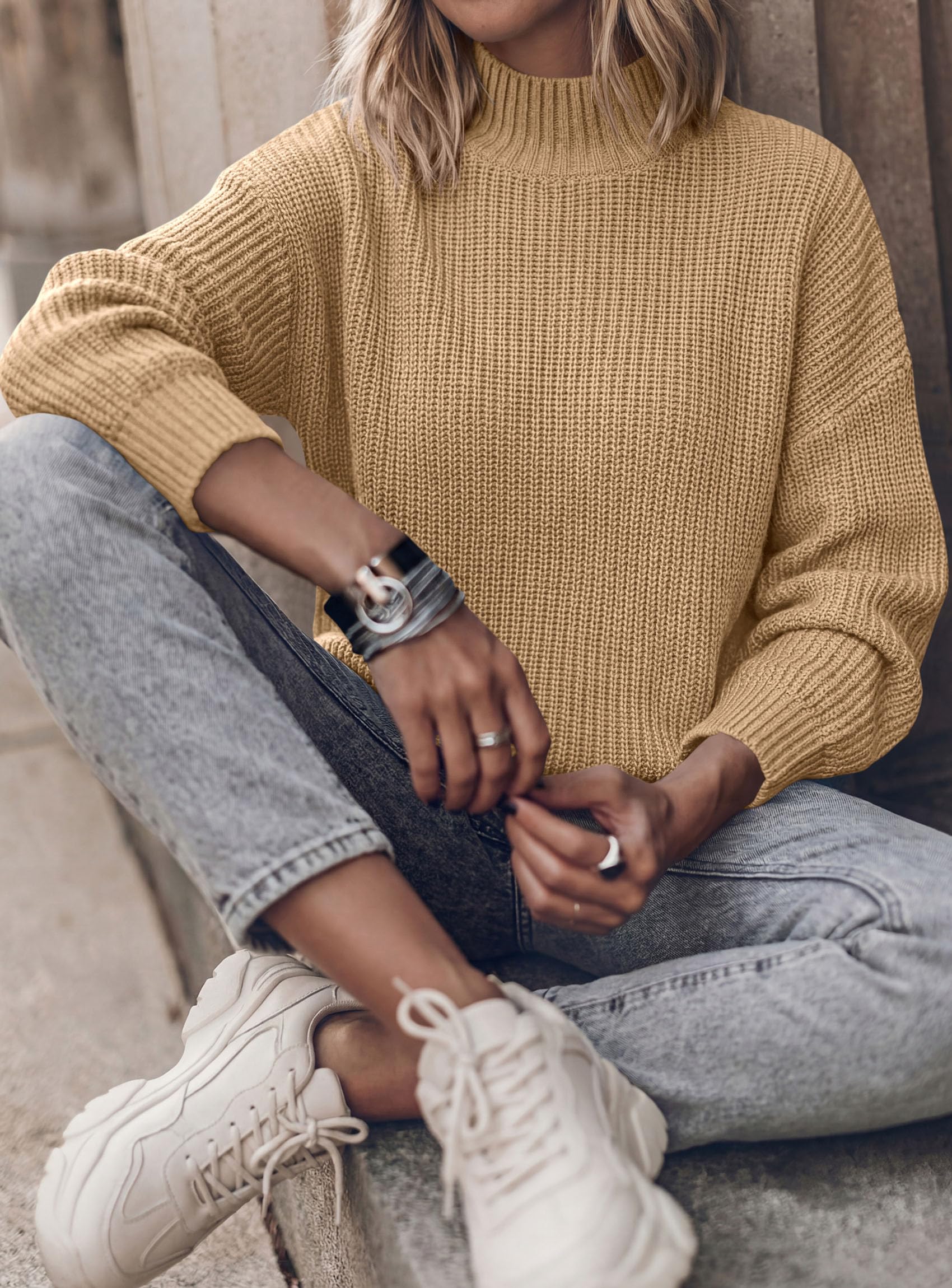 Women's Chunky Knit Fall Mock Turtleneck Pullover Sweaters