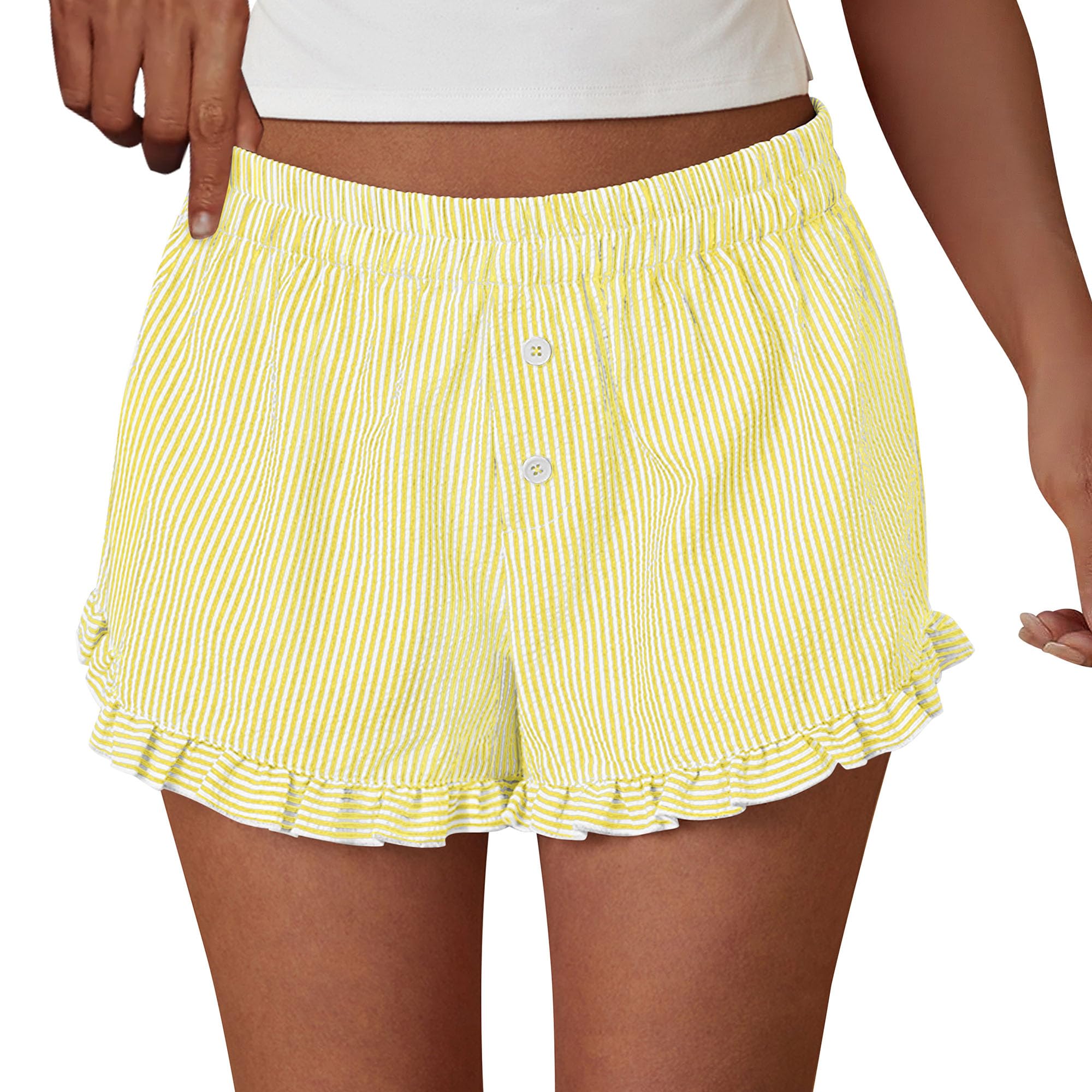 Womens Boxer Shorts Striped Gingham Ruffle Pajama Bottoms