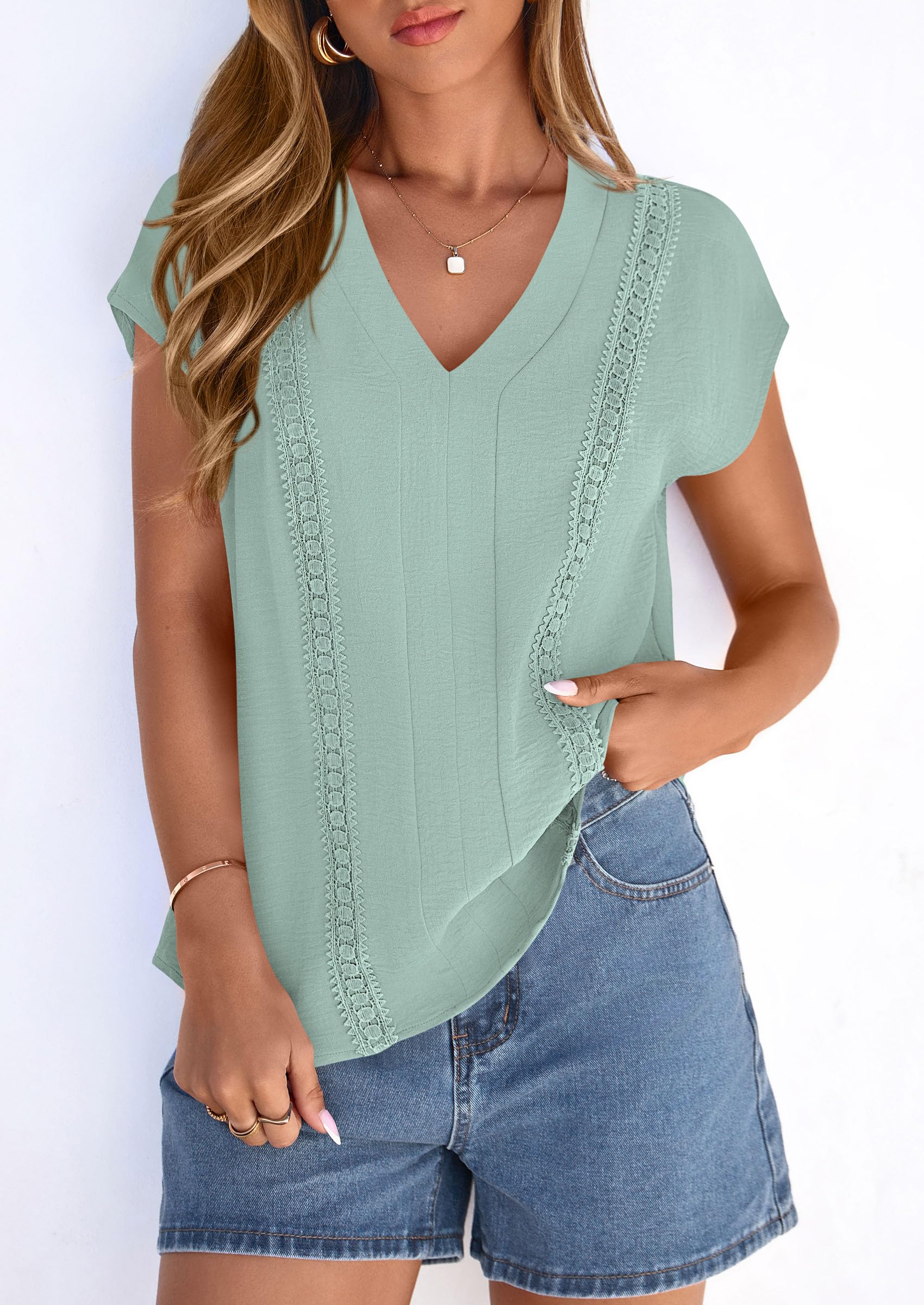Women's Summer Tops Dressy Casual Blouses,Light Green,S