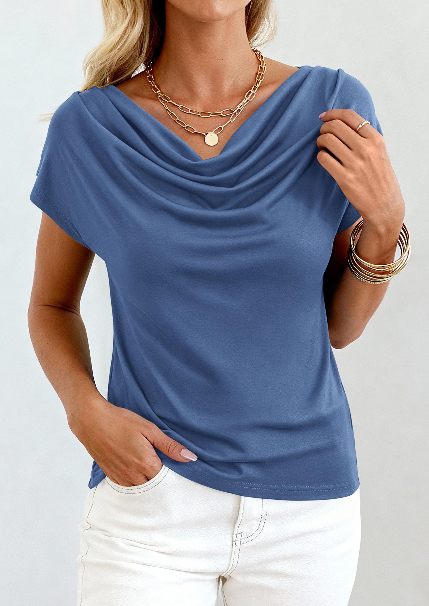 Womens Tops Dressy Business Casual Work Blouses, Dark Blue,XS