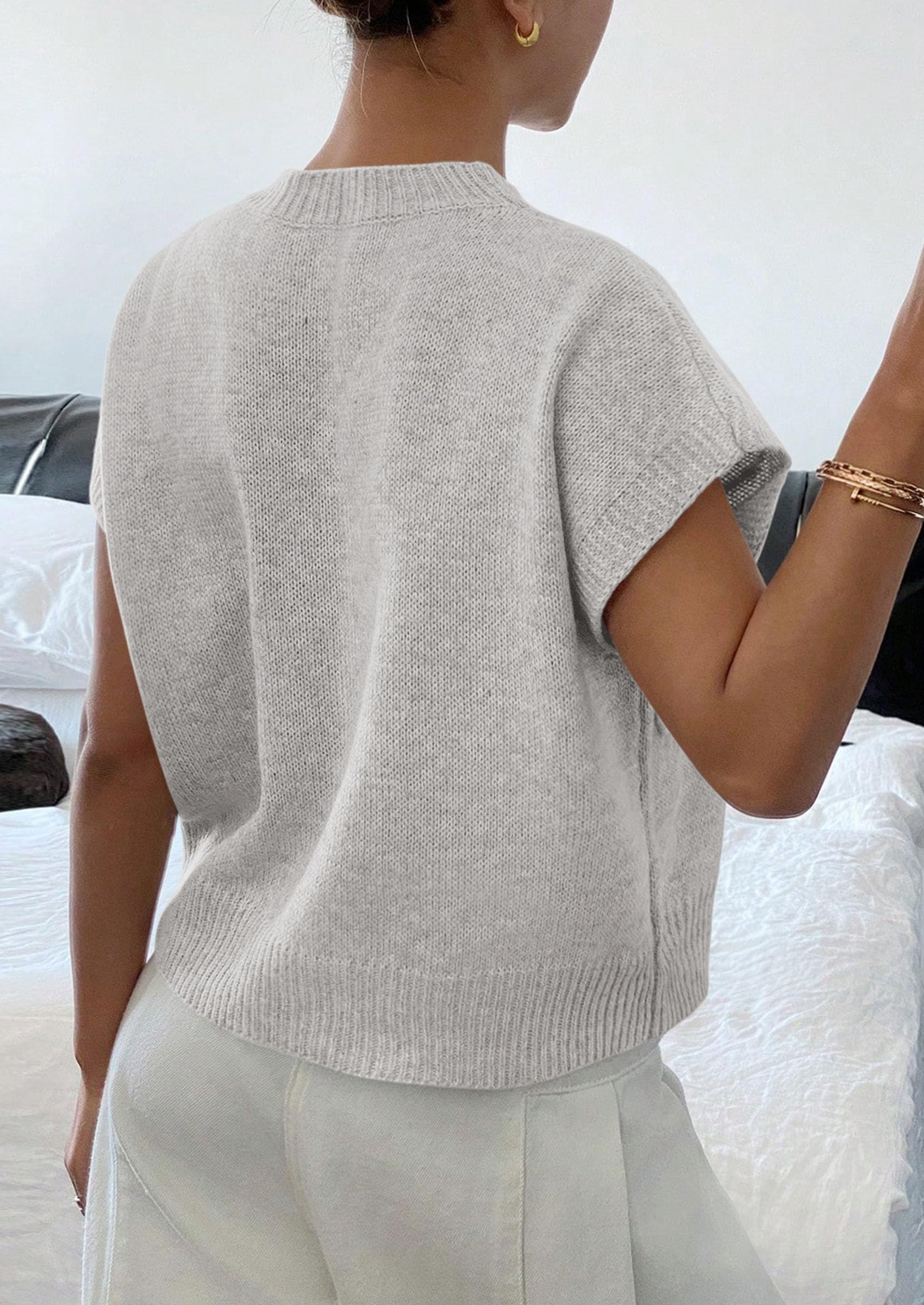 Women's Summer Short Cap Sleeve Sweater Vest (Light Grey,S)