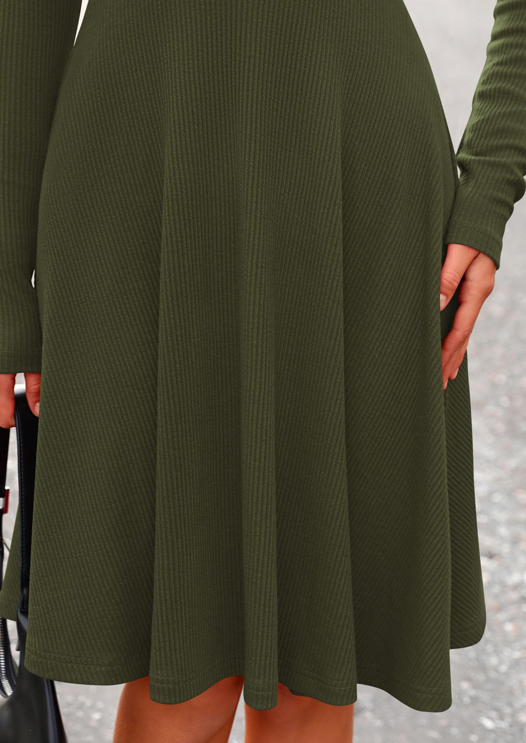 Women's Fall Casual Long Sleeve Short Dress (Army Green,S)