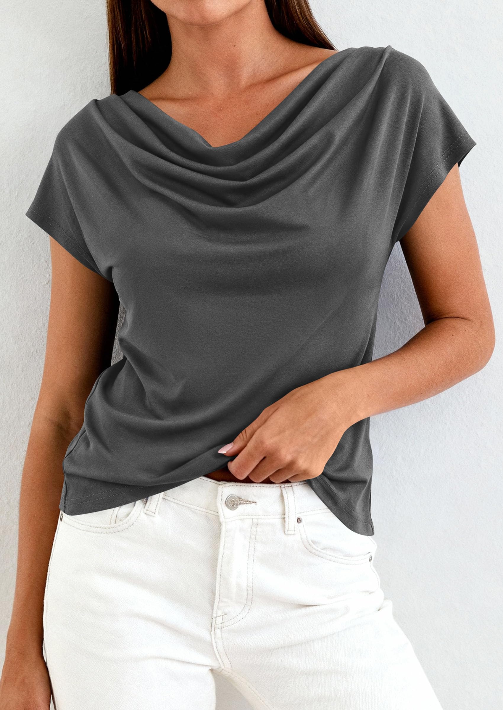 Womens Tops Dressy Business Casual Work Blouses, Dark Grey,XS