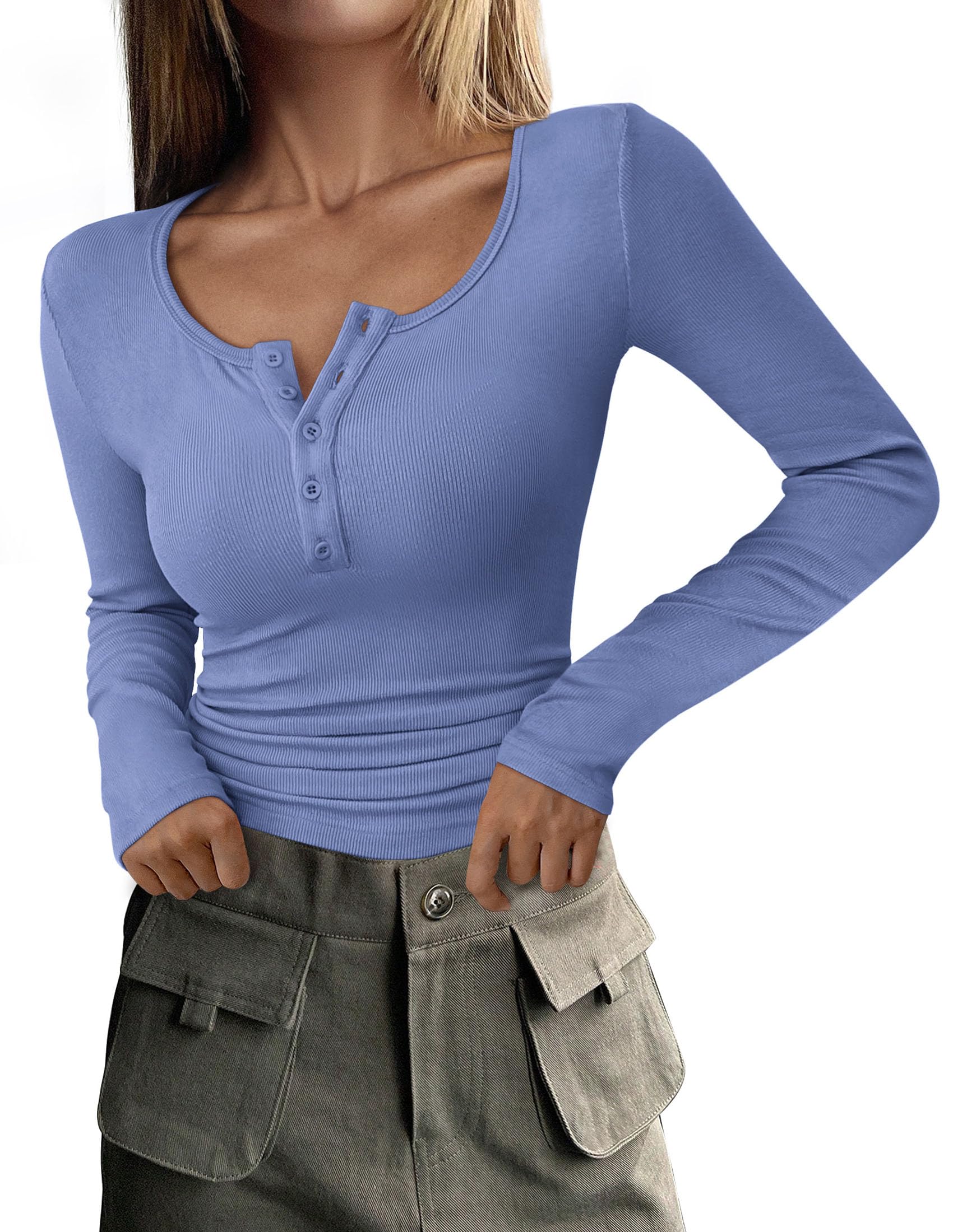 Women's Fall Long Sleeve Henley T Shirts