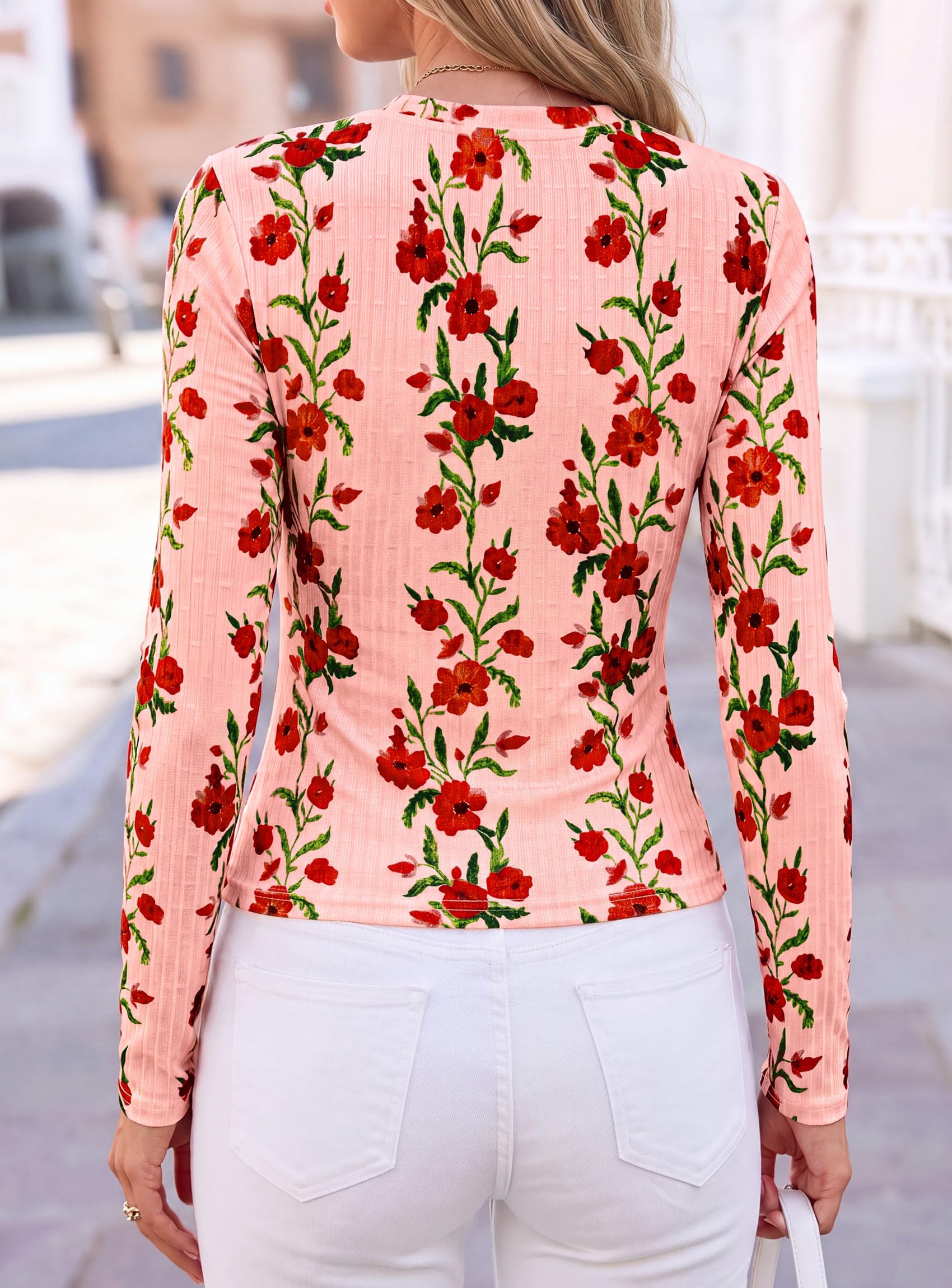 Womens Long Sleeve Shirts Floral Y2K Tops,Pink,XS