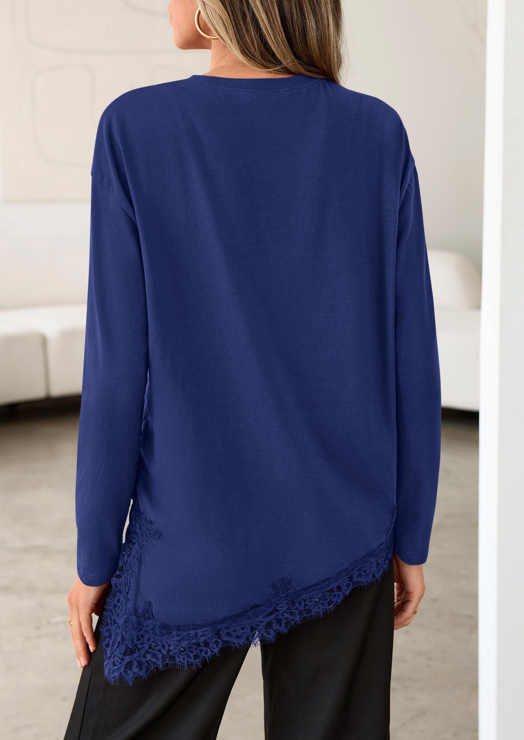 Women's Long Sleeve Asymmetrical Lace Tops Oversized Tshirts