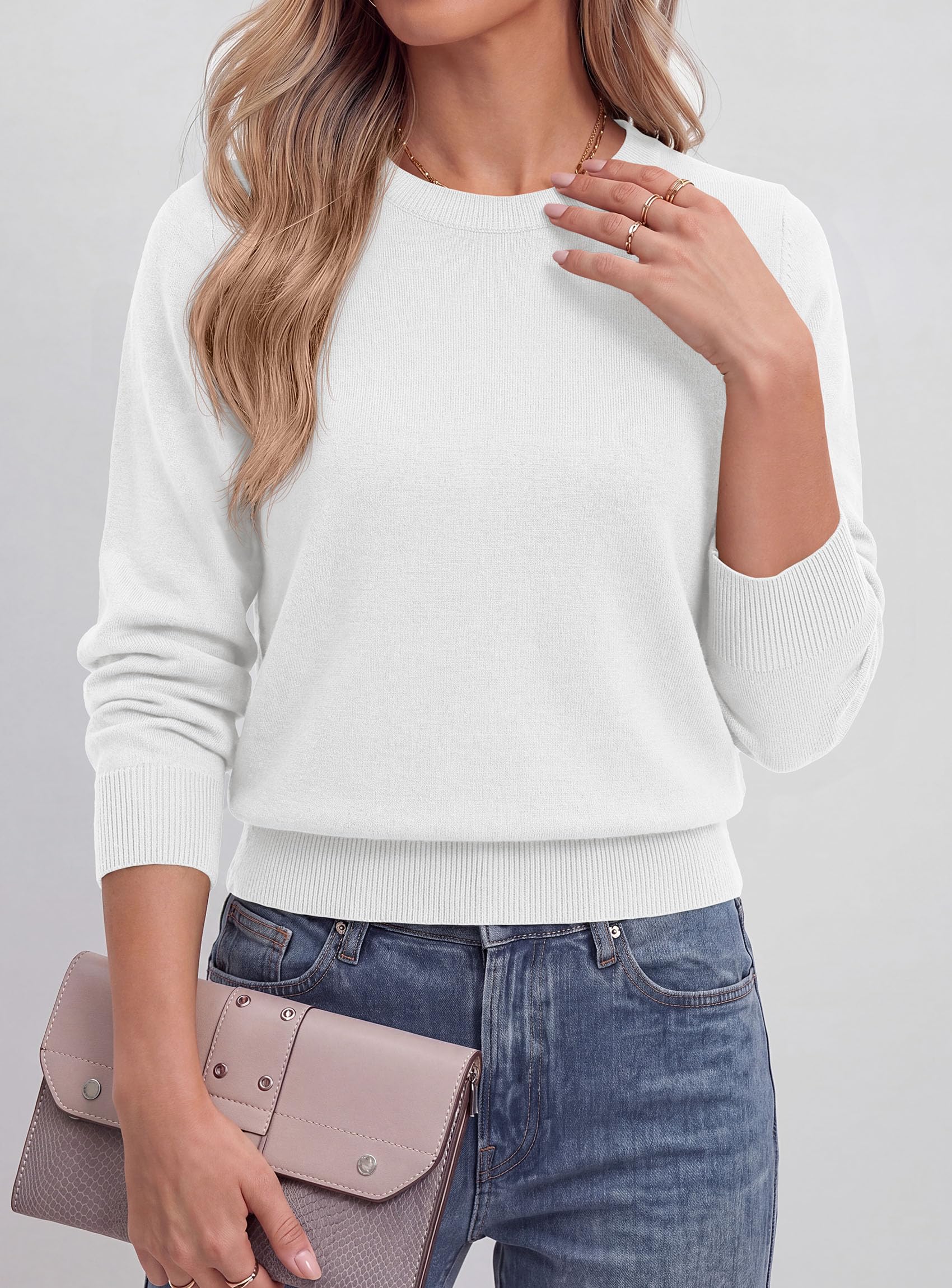 Women’s Long Sleeve Crew Neck Cropped Sweaters White,S